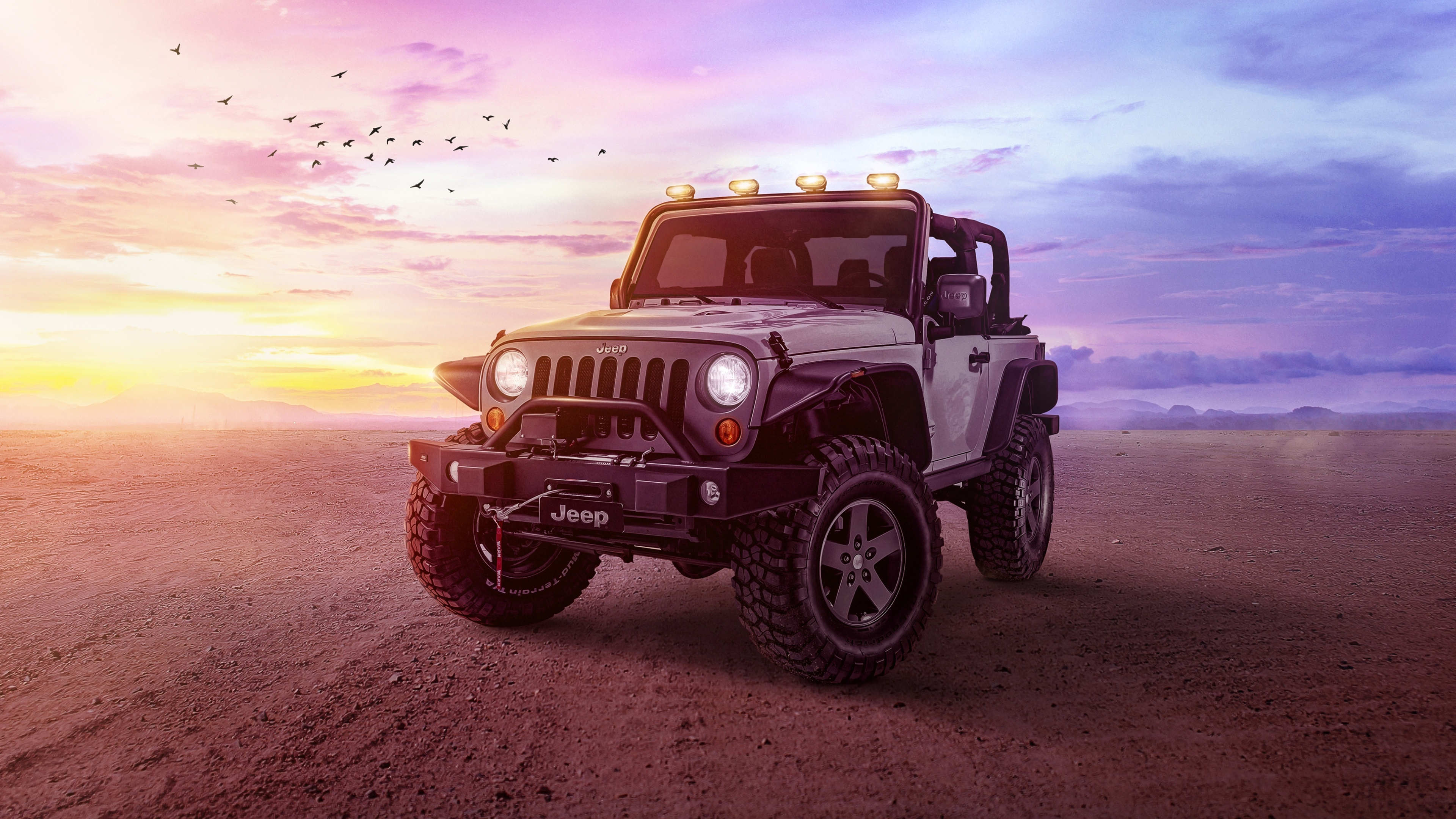 Off-road Driving: Jeep Wrangler 4x4, Desert racing, Racing on a rough desert terrain. 3840x2160 4K Background.