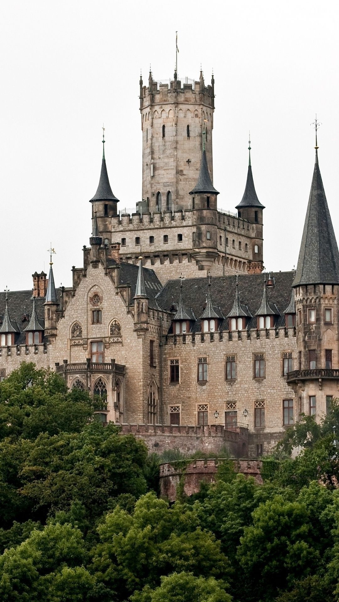 Castle: Schloss Marienburg, Hannover, Gothic architecture, Towers. 1080x1920 Full HD Background.