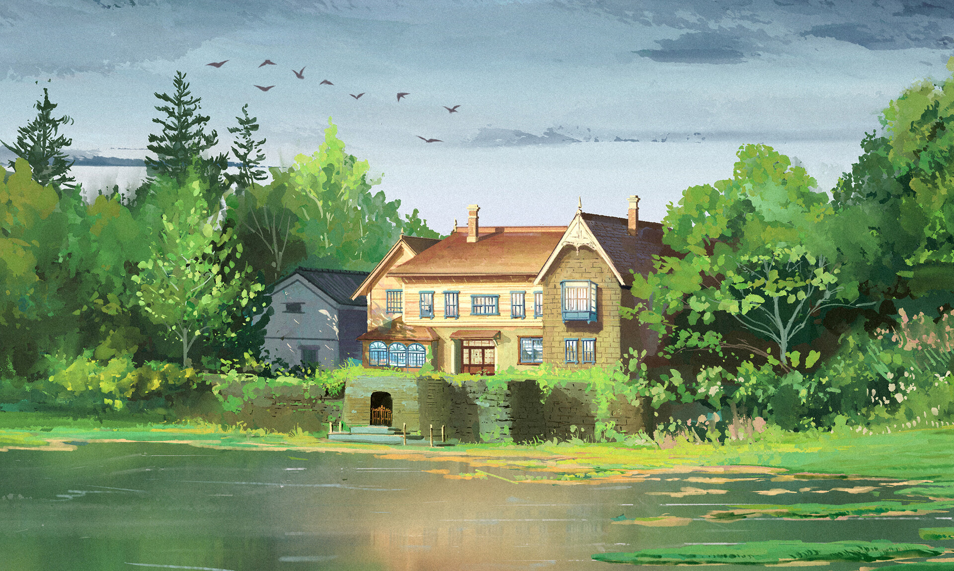 When Marnie Was There (Anime): A house overlooking the marshes. 1920x1150 HD Background.