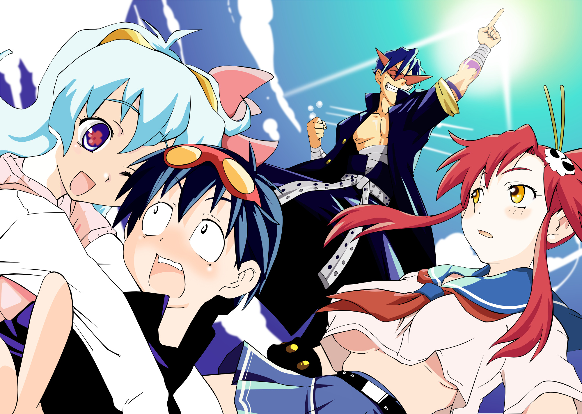 Kamina (Tengen Toppa Gurren Lagann) (Anime), Nia, Simon, Yoko, Colorful artwork, 2000x1430 HD Desktop