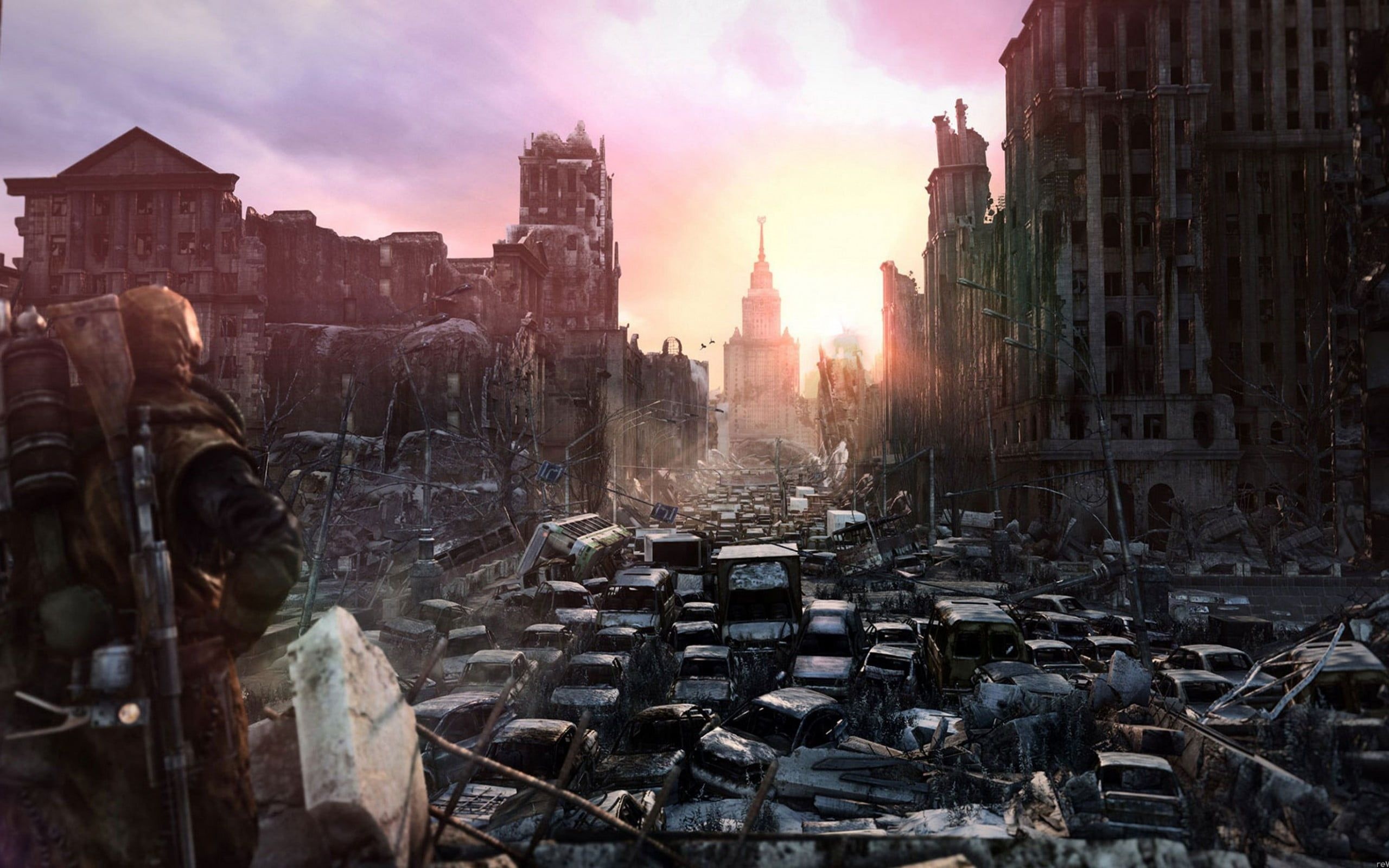 Metro 2033, Post-apocalyptic adventure, Wrecked cars, Game concept art, 2560x1600 HD Desktop