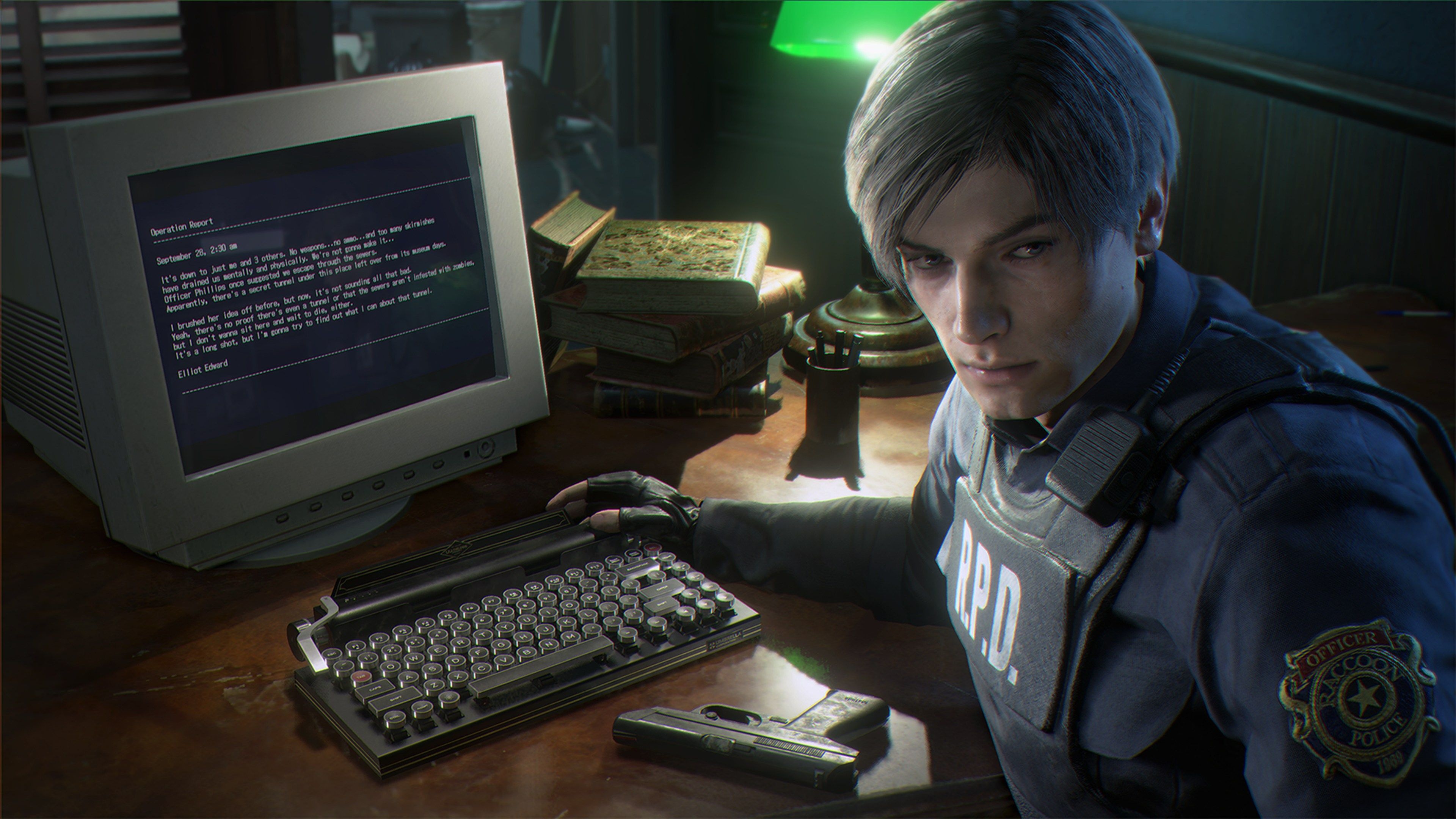 Leon Kennedy, Resident Evil 2, Vivid backgrounds, Gaming, 3840x2160 4K Desktop