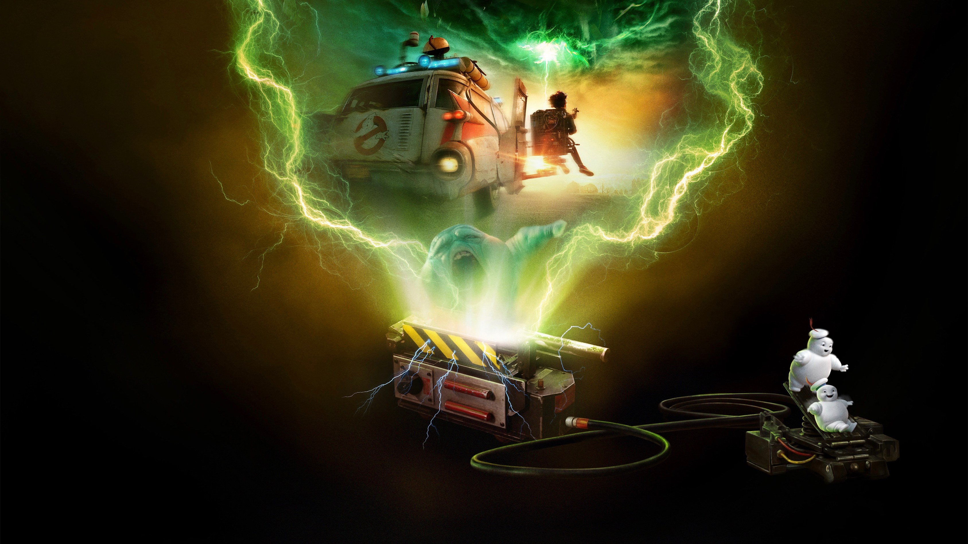Ghostbusters: A 2021 American supernatural comedy film directed by Jason Reitman from a screenplay he co-wrote with Gil Kenan. 3380x1900 HD Background.