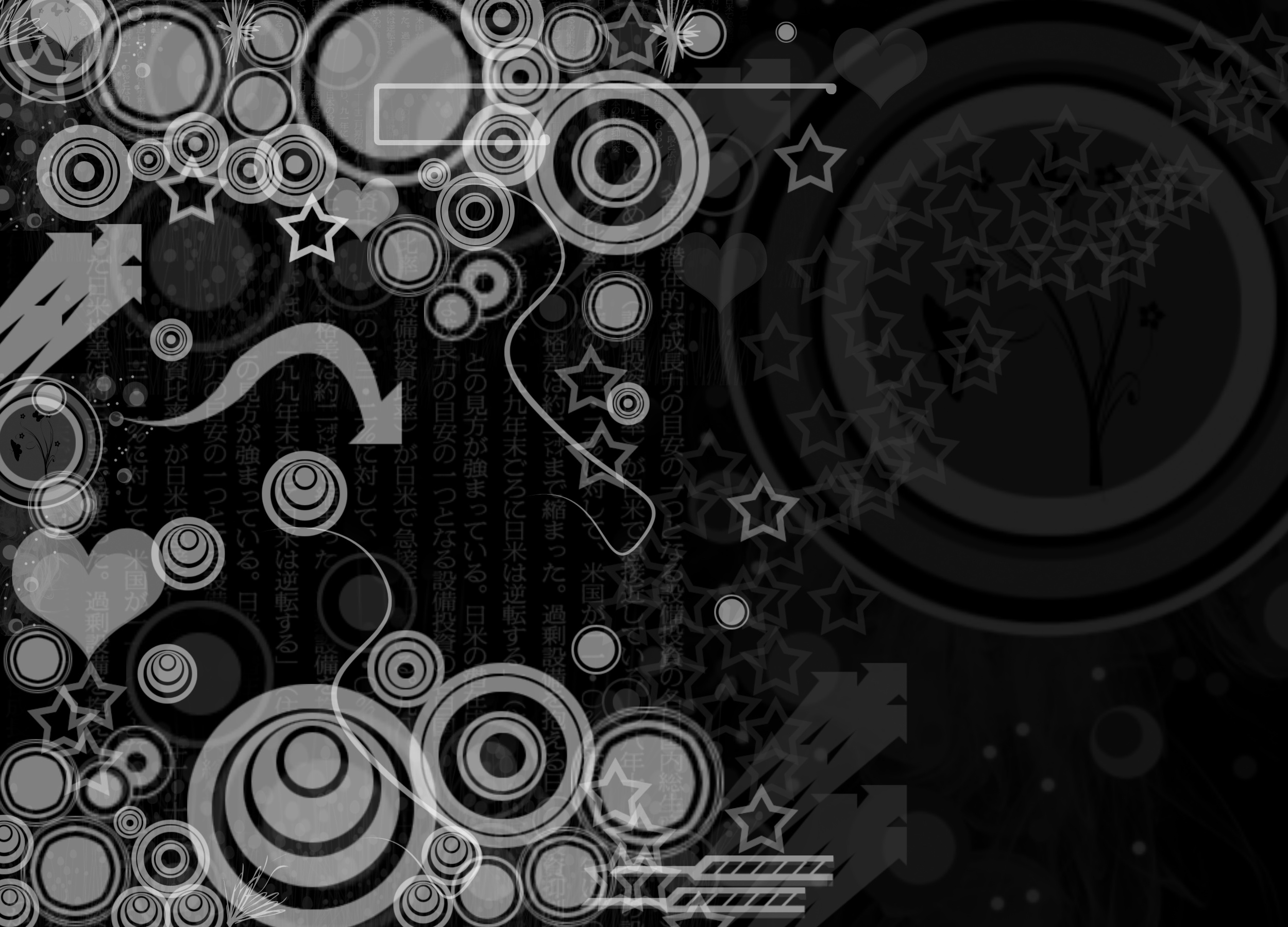 Graphic: Black and white illustration, Chaotic figures, Monochrome digital art. 2500x1800 HD Background.