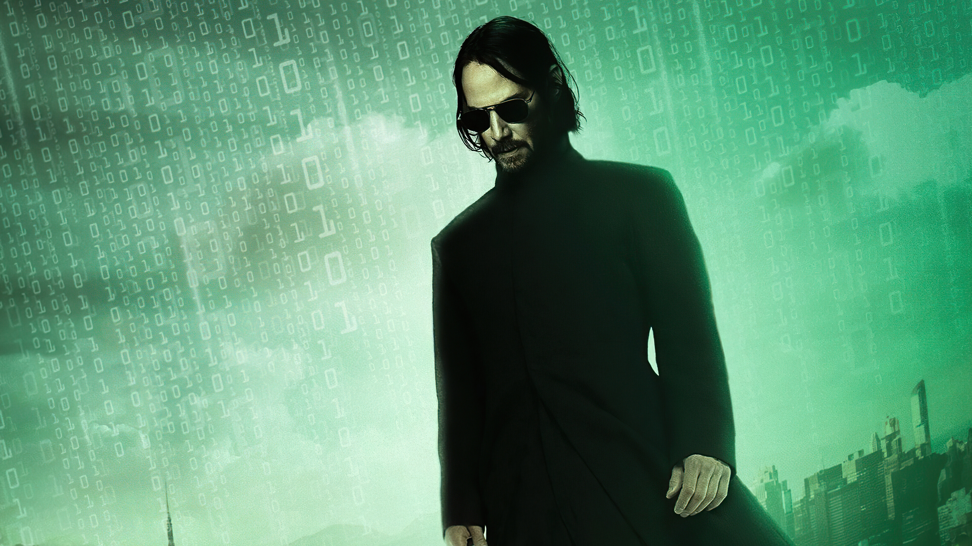 Matrix Franchise: Neo, Portrayed as a cybercriminal and computer programmer by Keanu Reeves. 3840x2160 4K Wallpaper.