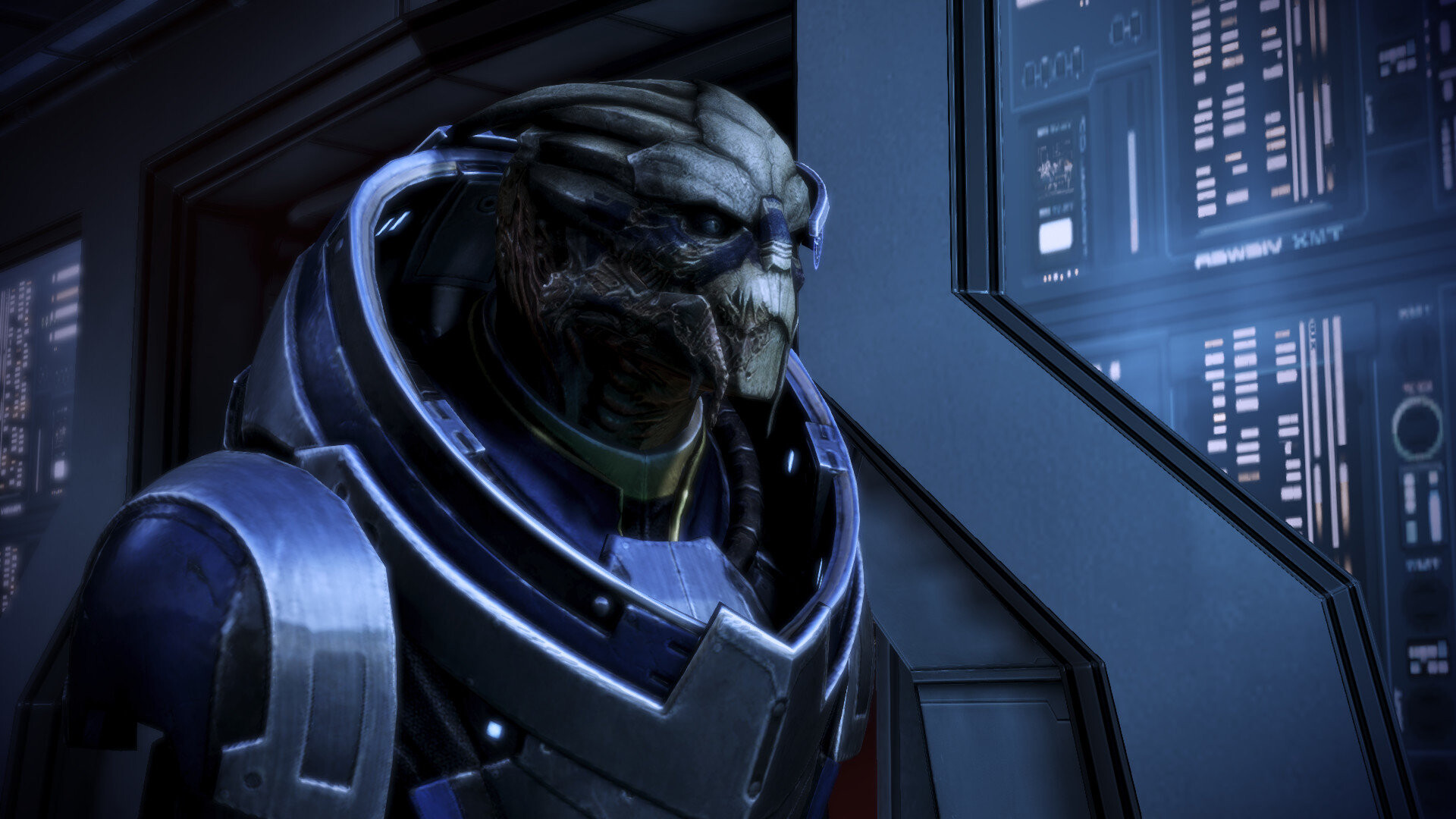 Garrus Vakarian: Before starting the mission on the board of Normandy SR2, Mass Effect 3, Developed by BioWare. 1920x1080 Full HD Background.