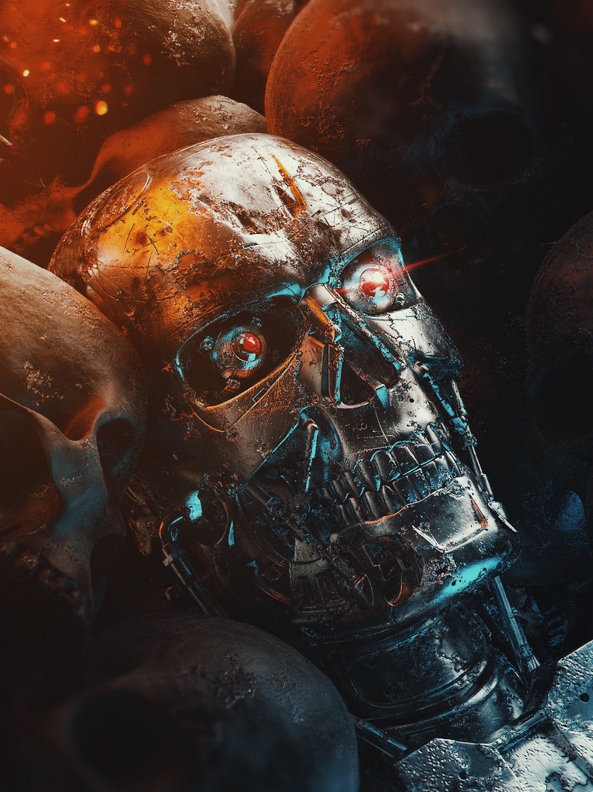 Terminator Skull, Sci-fi wallpaper, Futuristic robot design, Action-packed franchise, 2050x2740 HD Phone