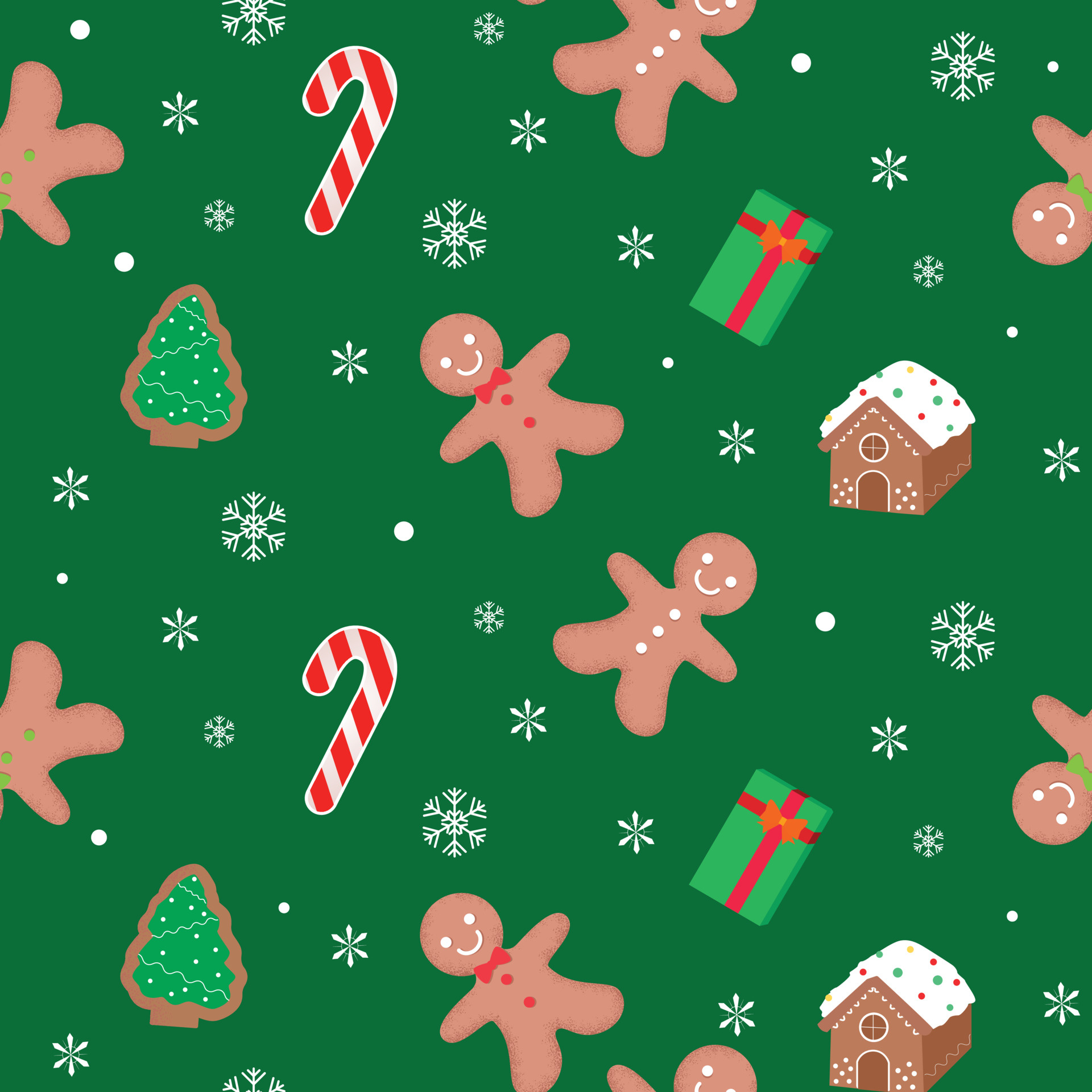 Gingerbread Man, Festive house and cookie pattern, Winter-themed design, Sweet holiday motifs, 1920x1920 HD Handy