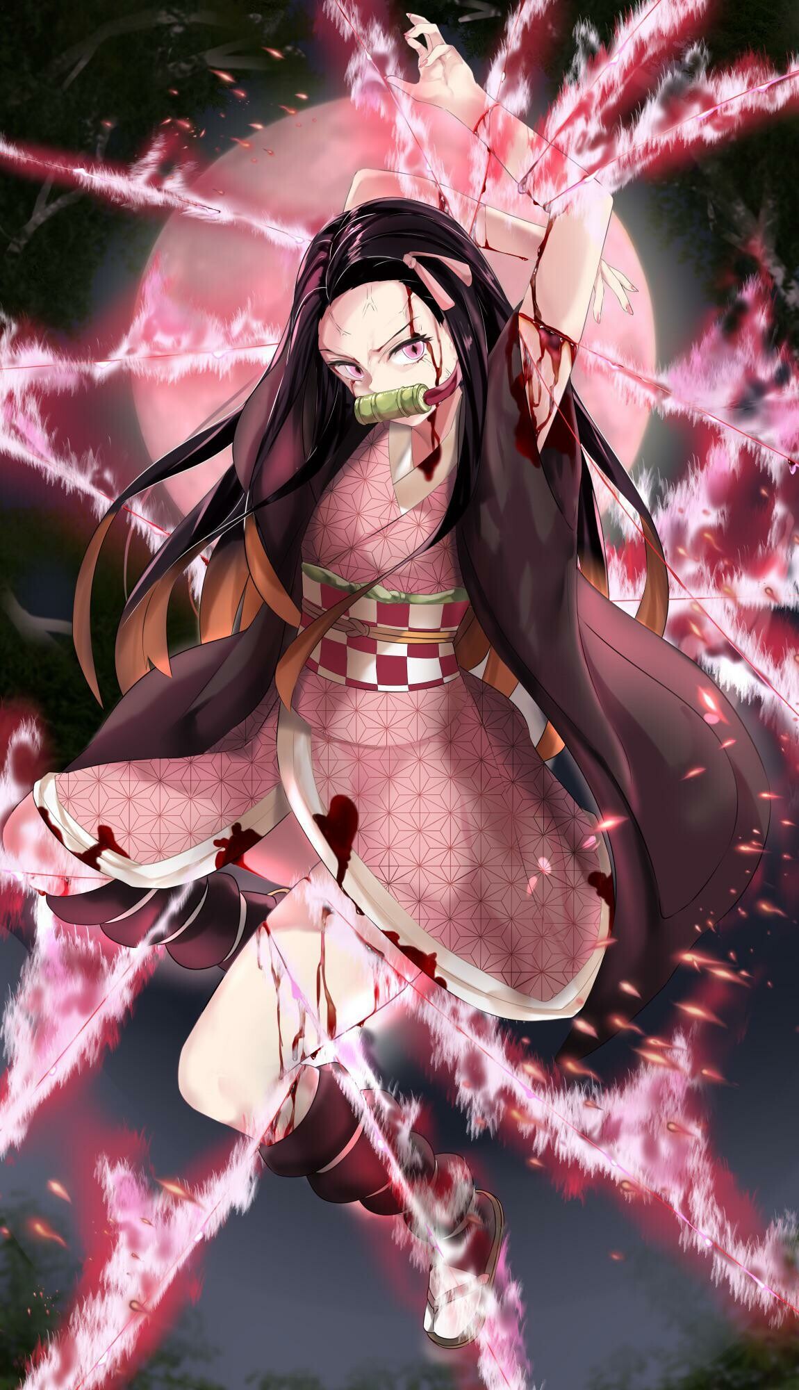 Demon Slayer: Kimetsu no Yaiba: Nezuko Kamado, The daughter of Tanjuro Kamado, Tanjiro's younger sister. 1150x2000 HD Wallpaper.