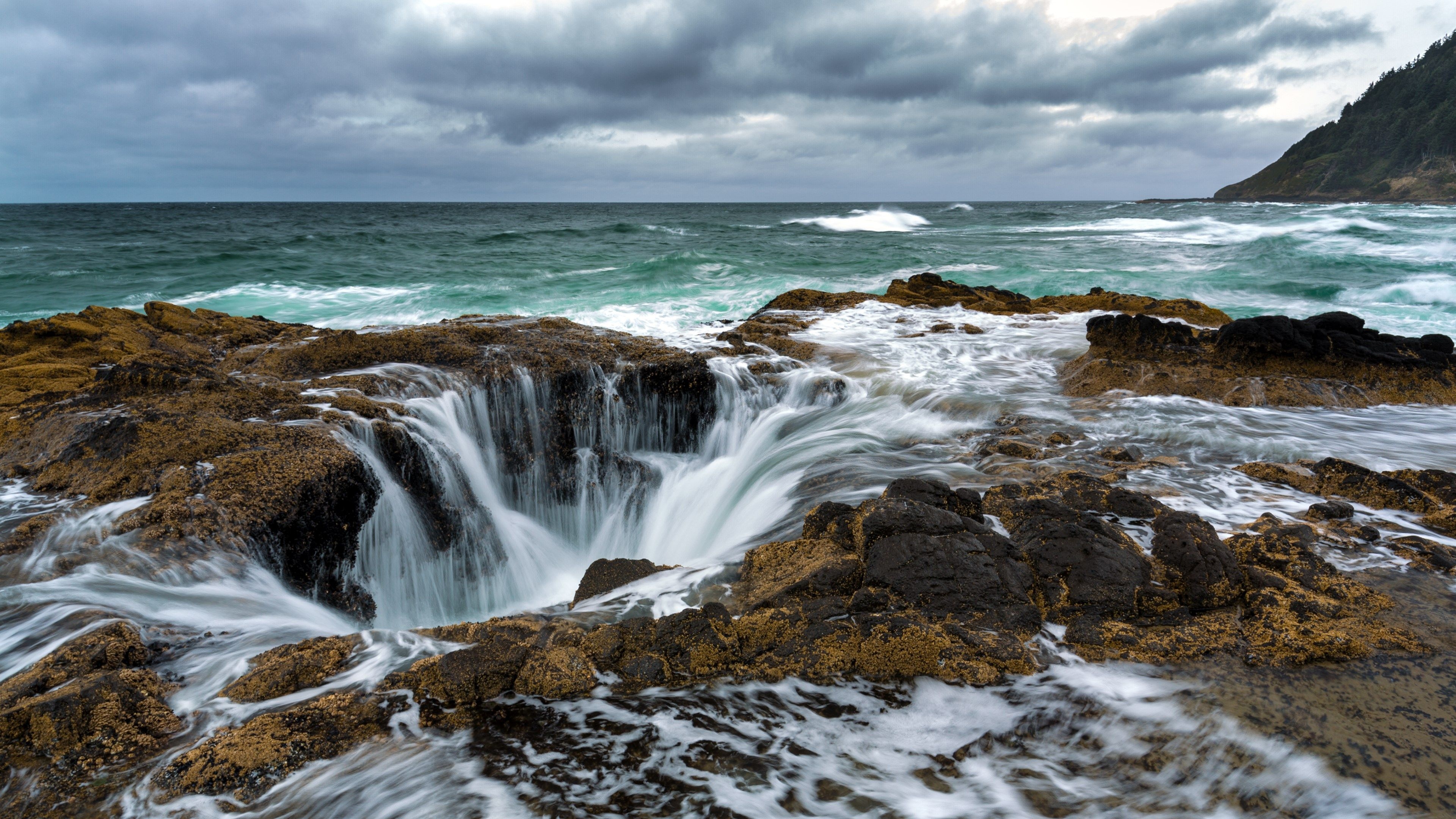 HD PC download waterfall ocean, Pictures Oregon coast, 3840x2160 4K Desktop