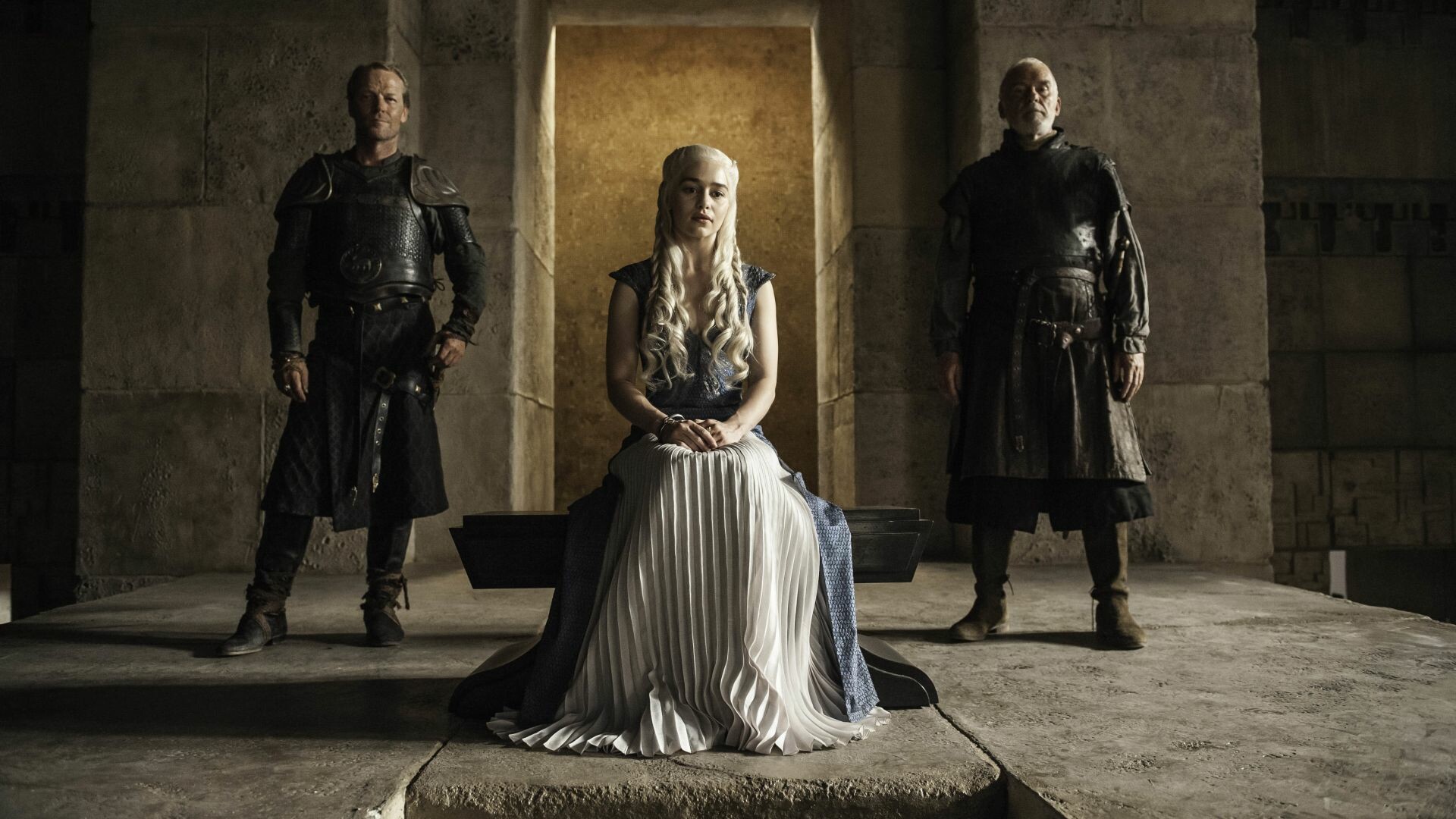 Game of Thrones: Daenerys Targaryen, Emilia Clarke, TV show, Jorah Mormont, Barristan Selmy. 1920x1080 Full HD Wallpaper.