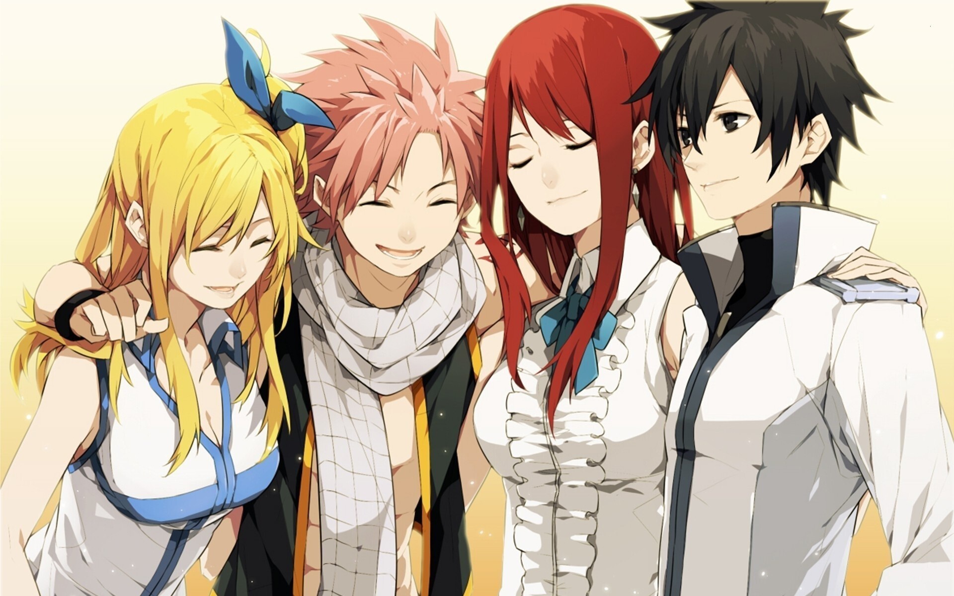 Fairy Tail: Lucy Heartfilia, Natsu Dragneel, Erza Scarlet, and Gray Fullbuster. 1920x1200 HD Background.
