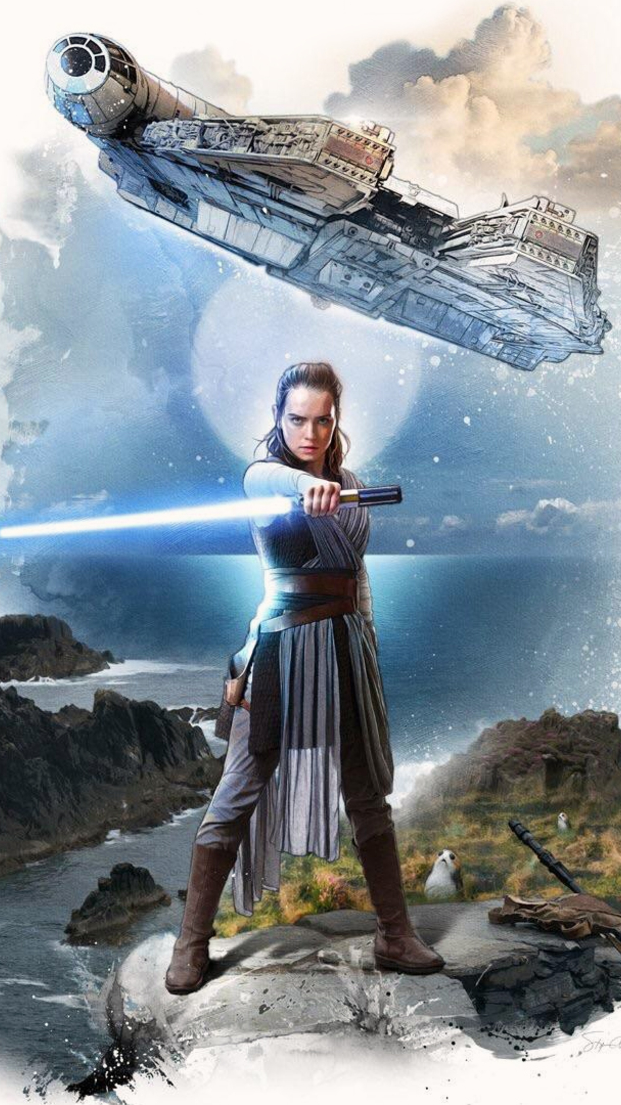 Rey (Star Wars), The Last Jedi artwork, Sony Xperia wallpaper, HD 4K image, 2160x3840 4K Phone