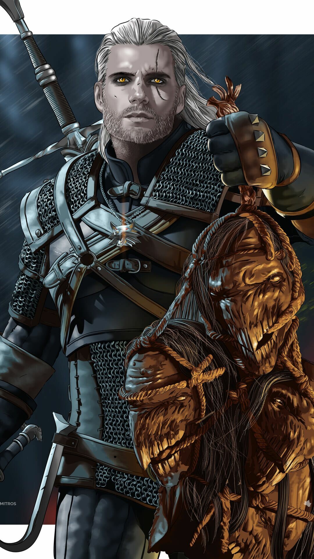 The Witcher (Game): Geralt, The titular protagonist of the games and novels. 1080x1920 Full HD Background.