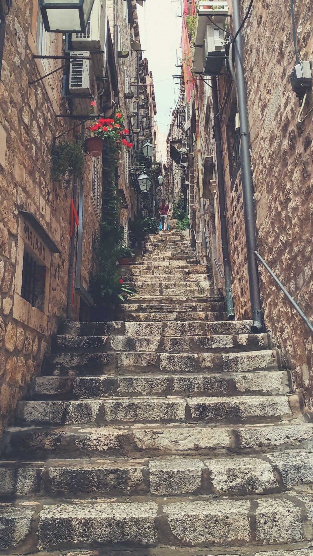 Alley: Cobblestone stairs, Narrow street, Old town in Europe, Medieval architecture, Traveling. 1080x1920 Full HD Background.