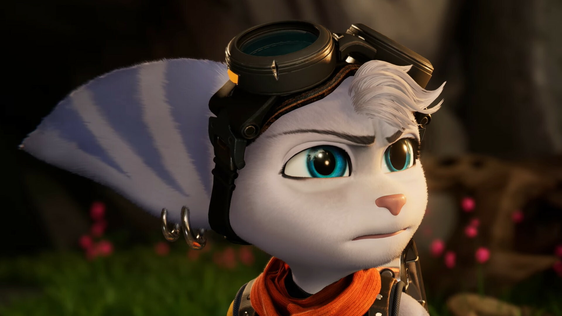 Ratchet and Clank: Rift Apart: An anthropomorphic character known as a Lombax, Rivet. 1920x1080 Full HD Background.