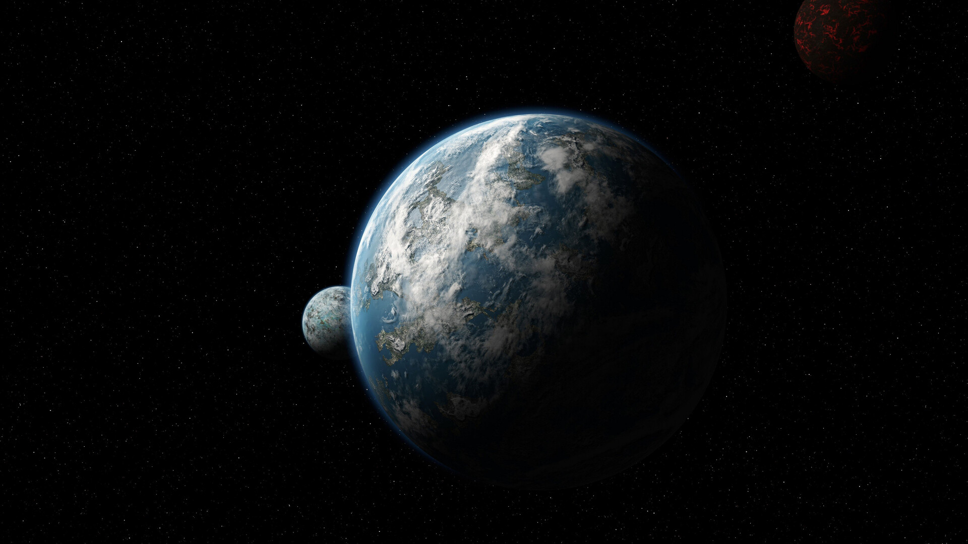 Planet: Earth, Rounded astronomical body, Galaxy. 1920x1080 Full HD Background.