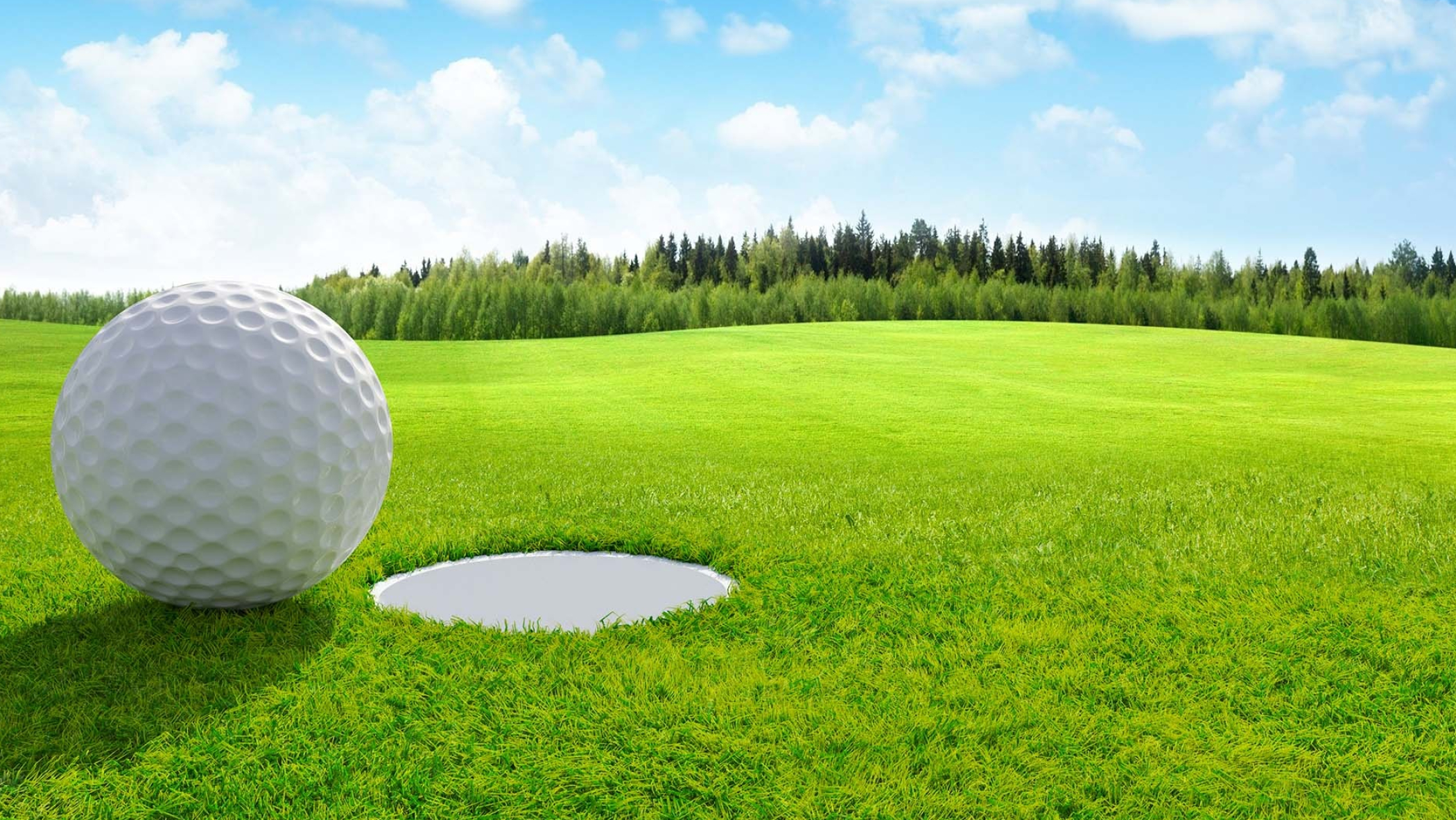 Golf Course: 3d render ball, Green, A collection of holes on a large open area, Kentucky bluegrass. 2100x1190 HD Wallpaper.