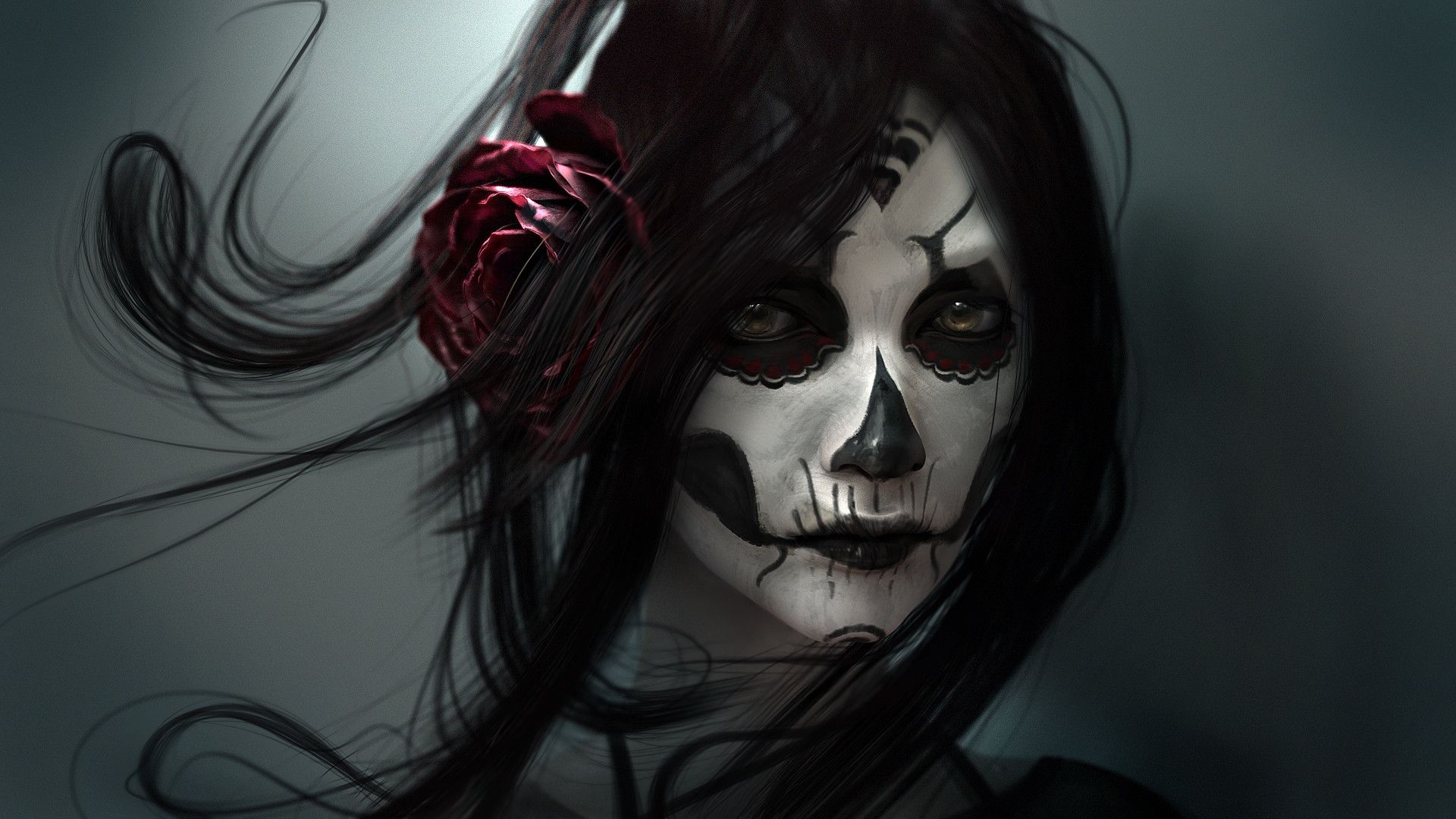 Goth: Face art, Scary, Horror makeup, Dark and morbid aesthetic. 1920x1080 Full HD Background.