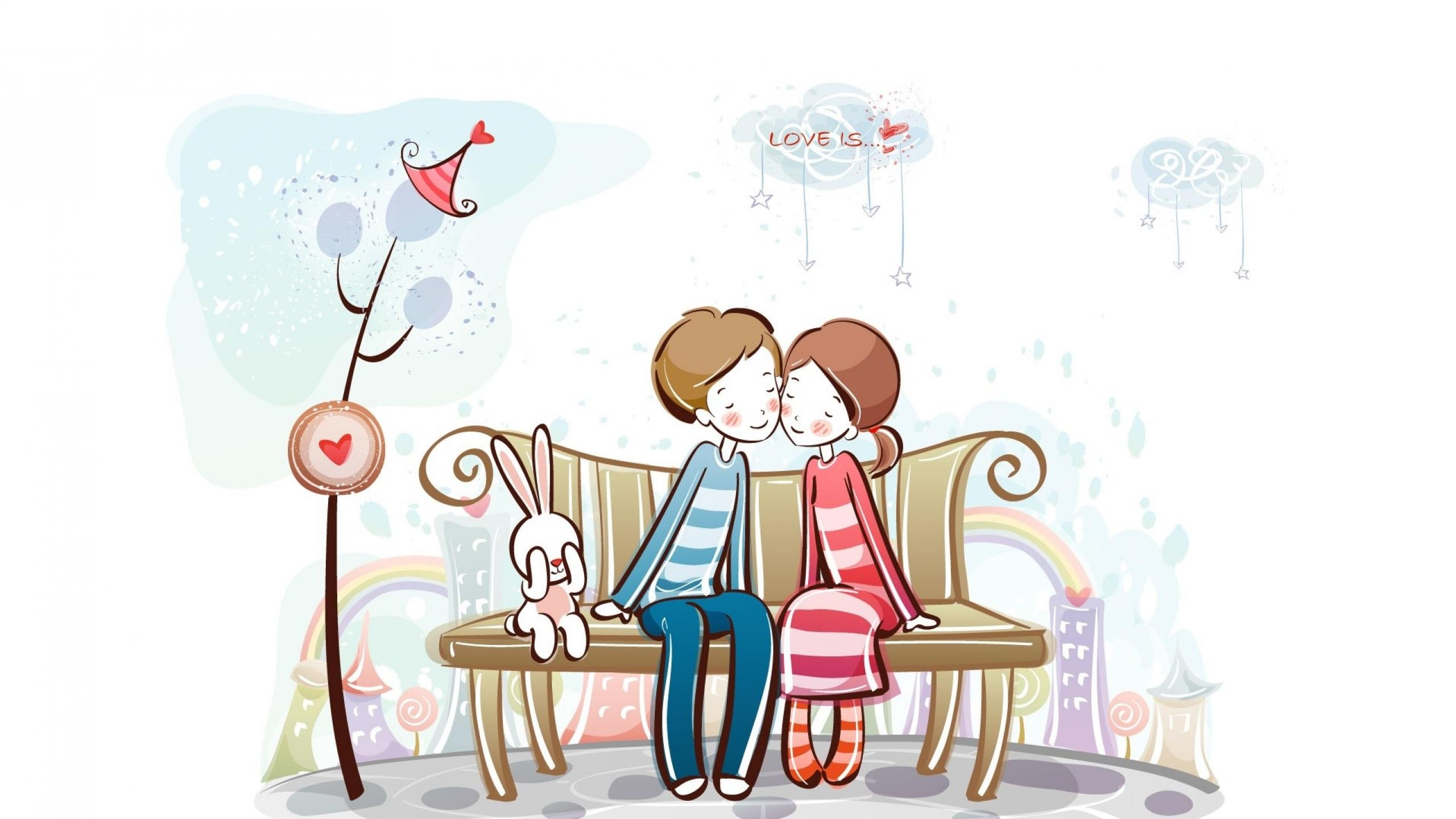 Cute, Cartoon, Love, Couple, 2560x1440 HD Desktop