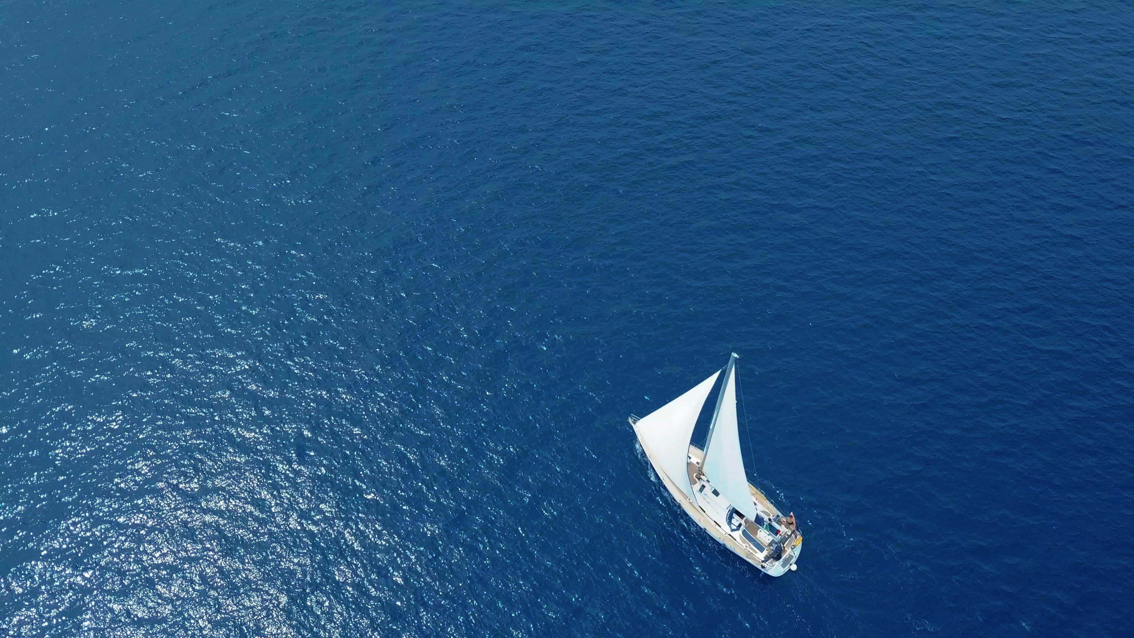 Sail boat travels, Yachting adventure, Drone footage, Open sea sailing, 3840x2160 4K Desktop