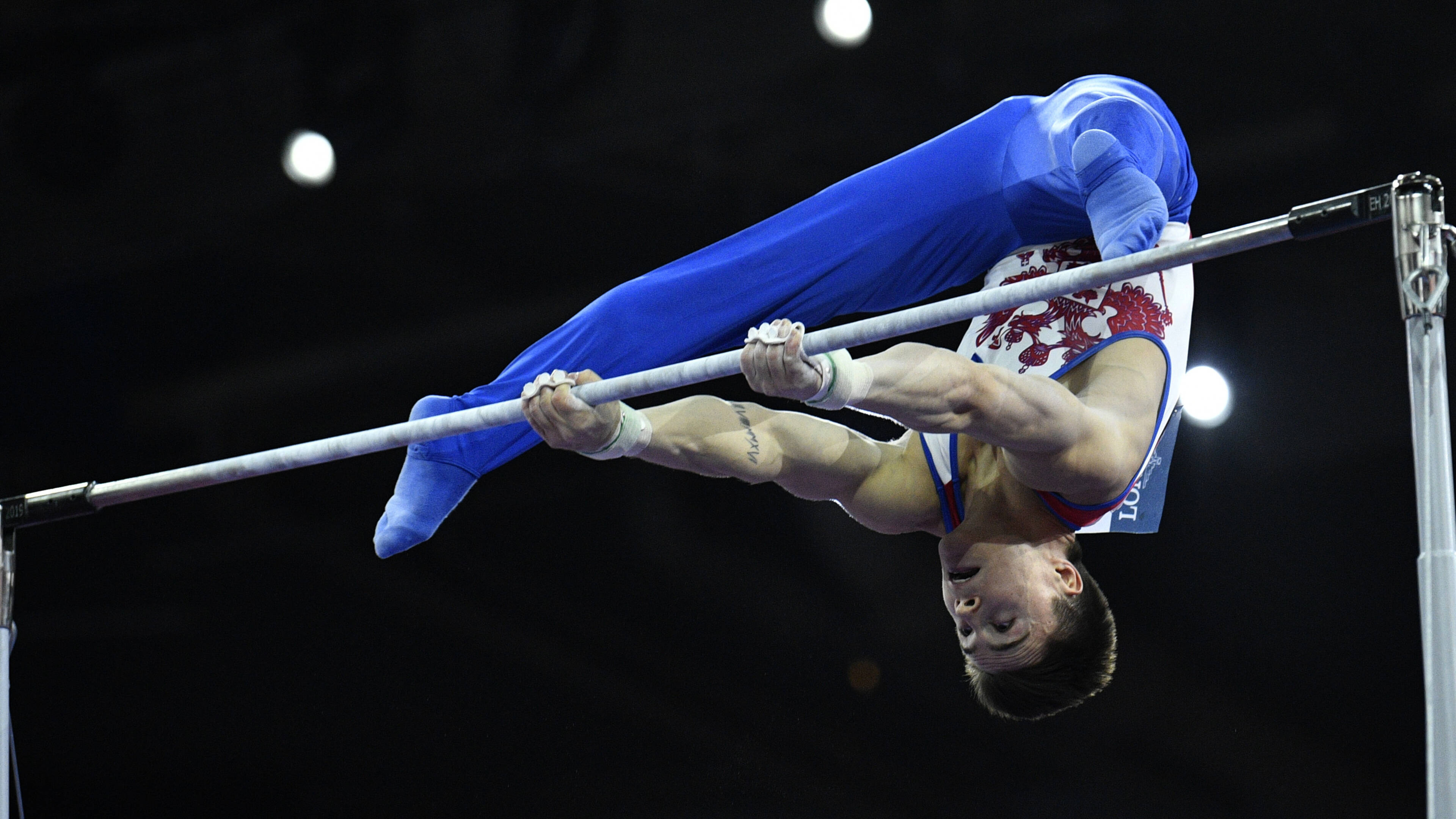 Horizontal Bar: Gold and silver for Russia in the all-around final, Athletics Equipment, Nikita Nagorny wins in Stuttgart, 2019 World Artistic Gymnastics Championships. 3840x2160 4K Background.