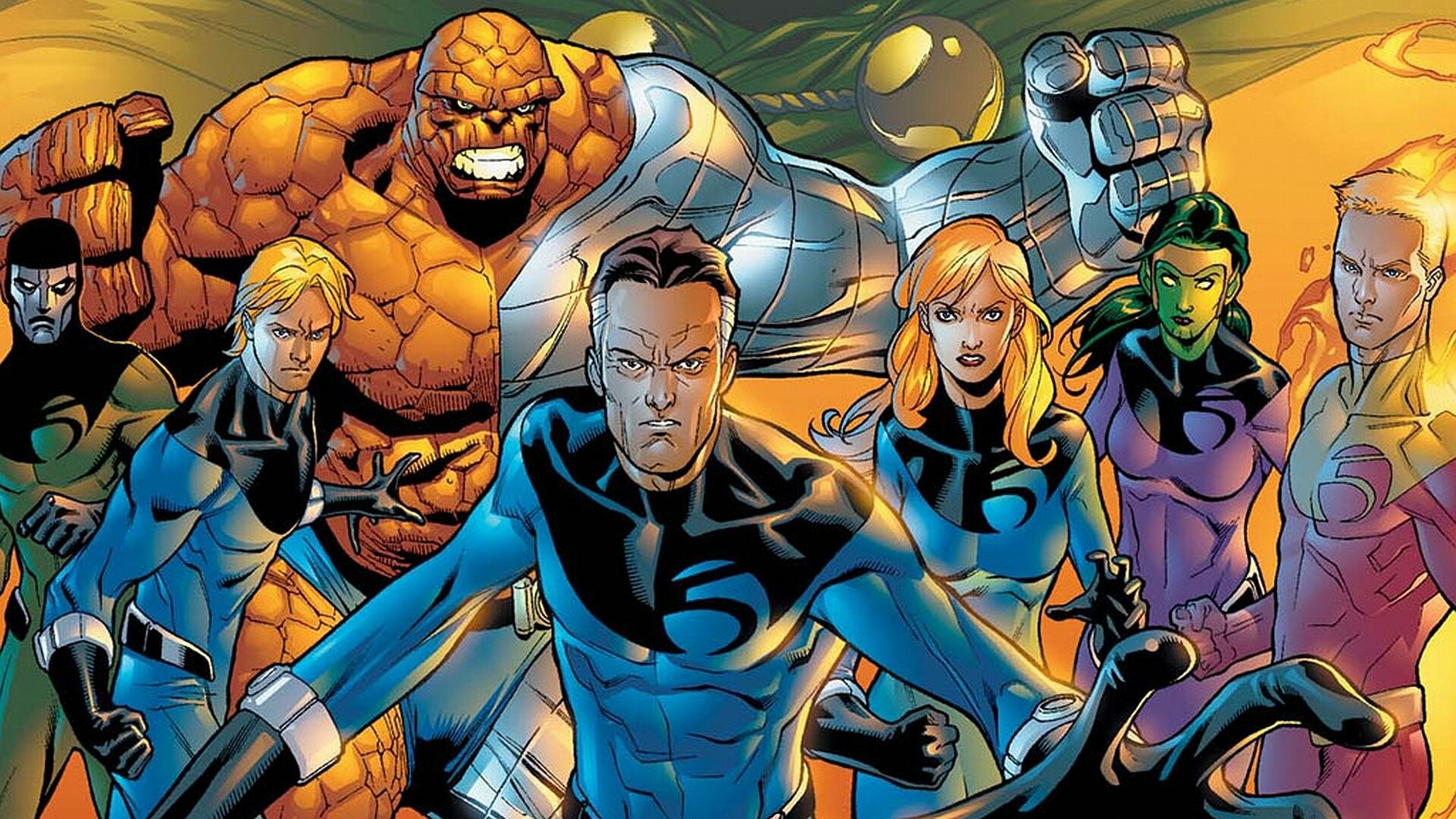 Fantastic 4: The Thing, the Human Torch, the Invisible Woman and Mister Fantastic, Comic book characters. 1920x1080 Full HD Background.