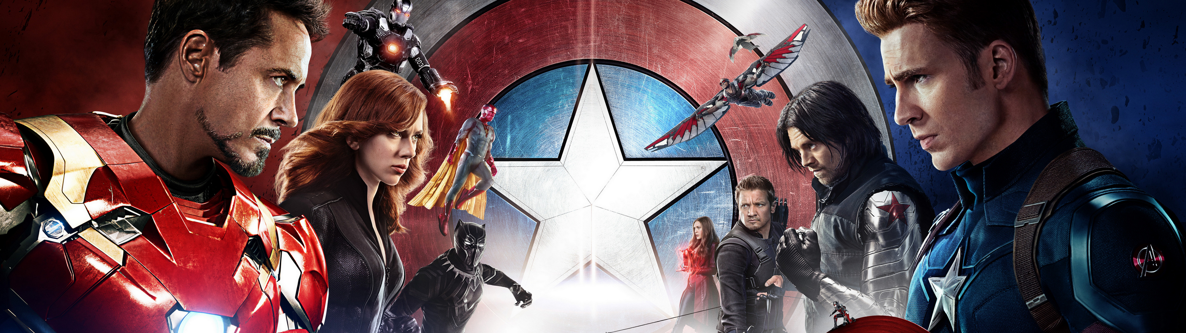 Captain America: Civil War, Multiwall, Battle scenes, Superhero showdown, 3840x1080 Dual Screen Desktop