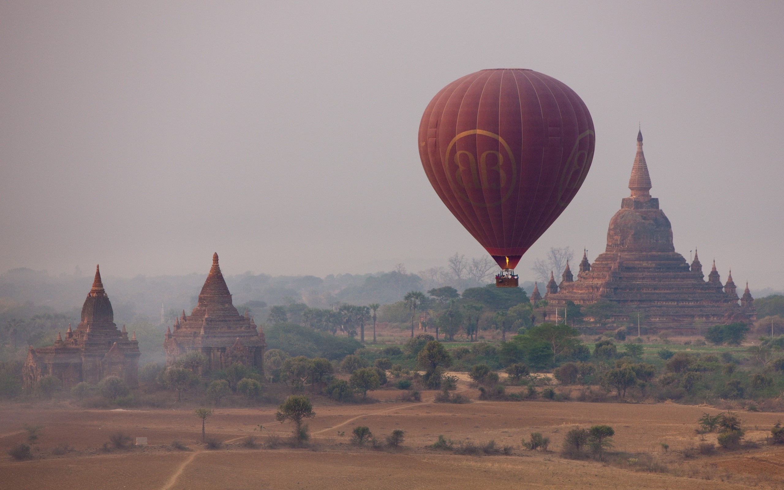 Hot air balloons, Breathtaking landscape, Bagan temple, Myanmar travel, 2560x1600 HD Desktop