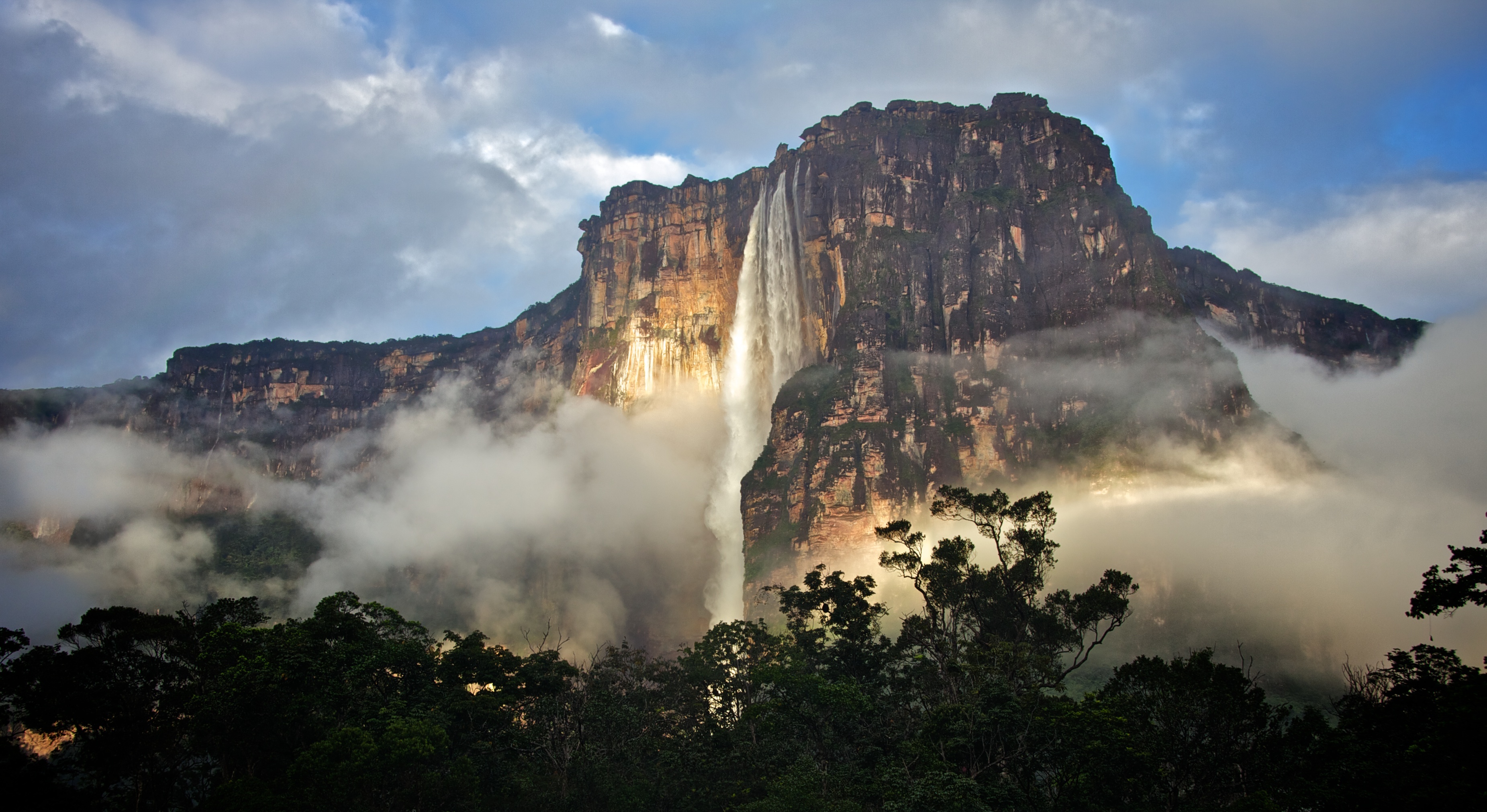 Canaima National Park, Angel falls, Waterfall wonder, Thousand wonders, 3710x2030 HD Desktop