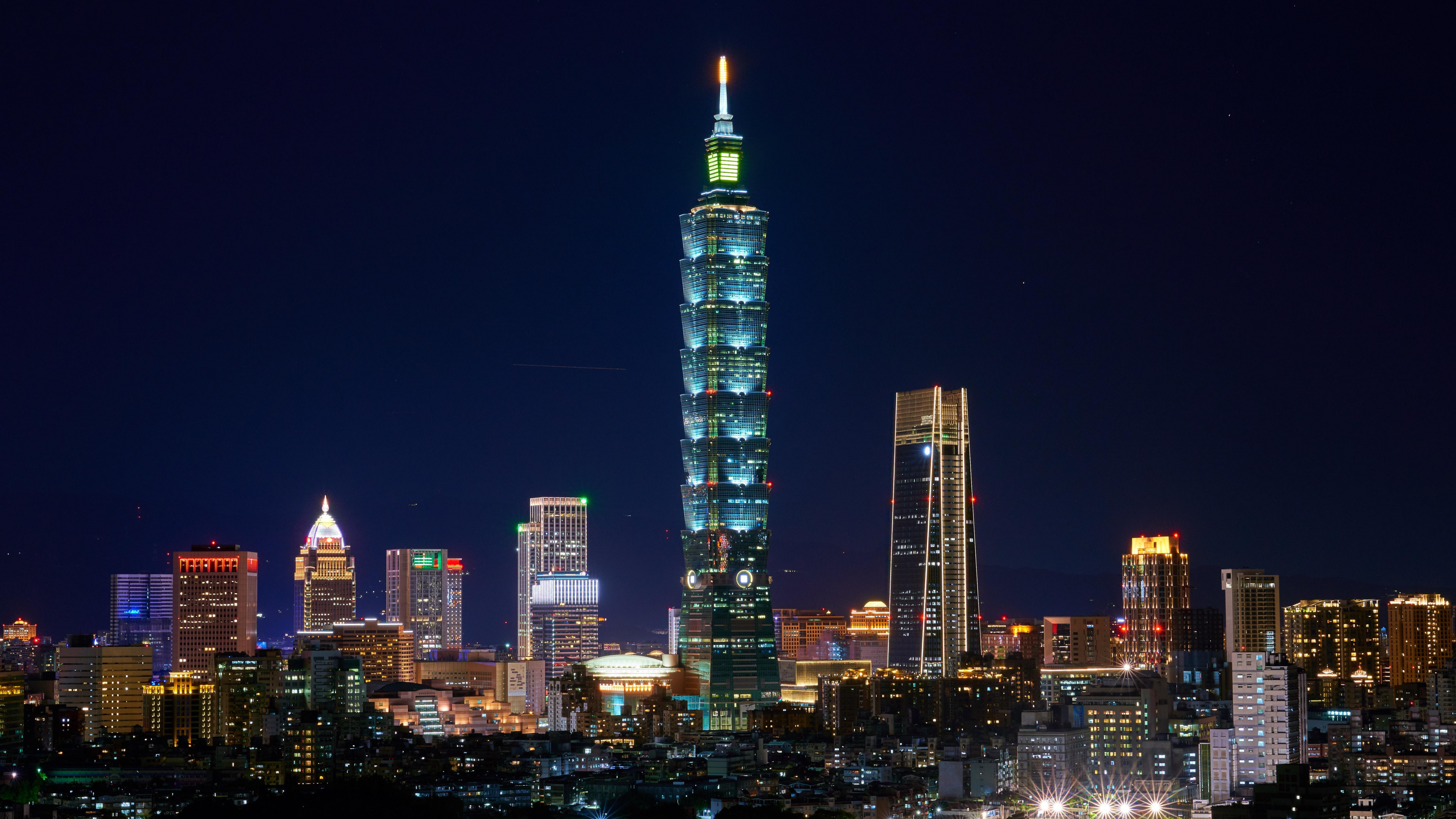 Taipei, Taiwan, Night city architecture, City lights, 3840x2160 4K Desktop