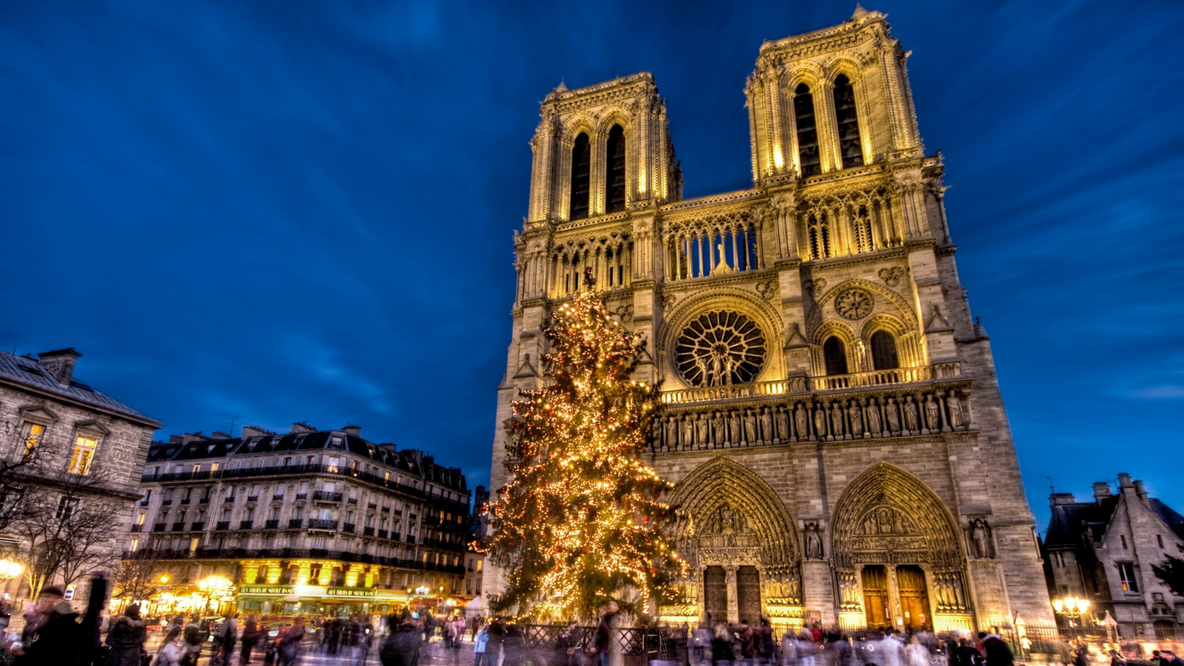 Notre-Dame Cathedral, Travels, Christmas tree wallpaper, Captivating nature, 3840x2160 4K Desktop