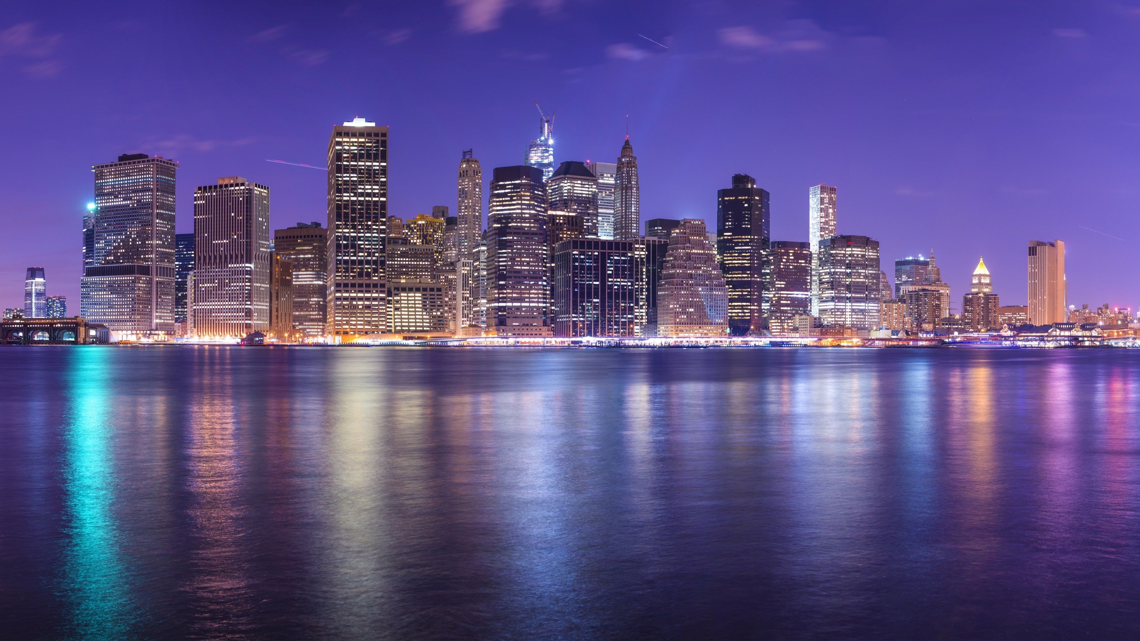 Manhattan Skyline, Travels, New York City, Nightscape, 3840x2160 4K Desktop