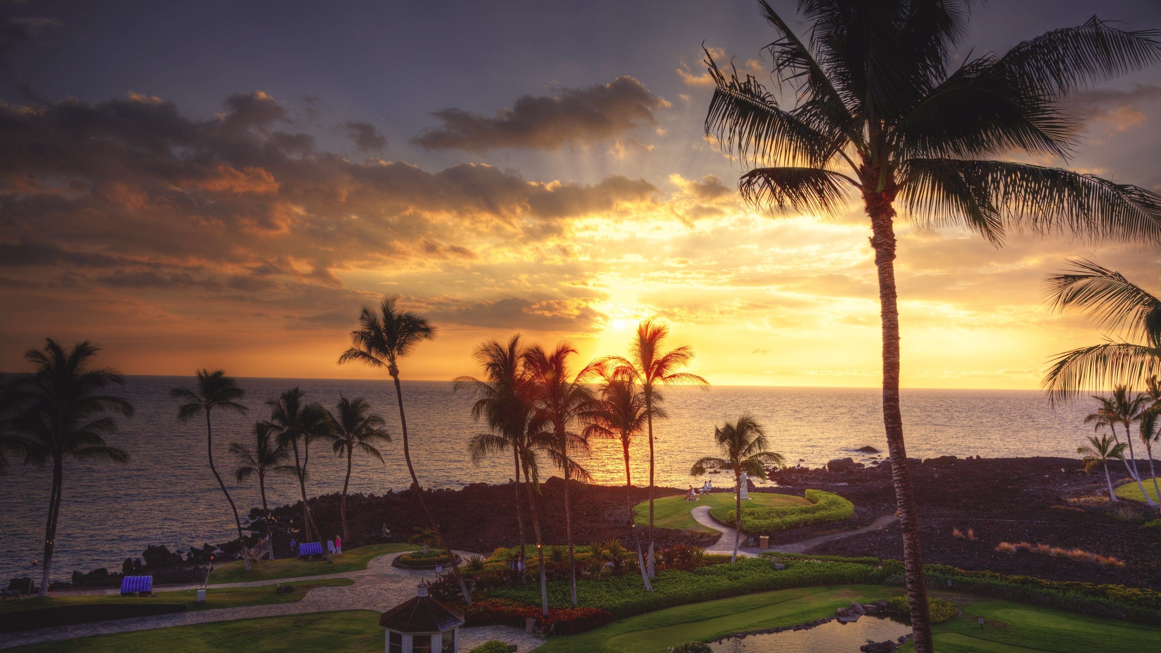 Hawaiian Sunset, Vibrant beach images, 3840x2160 4K Desktop