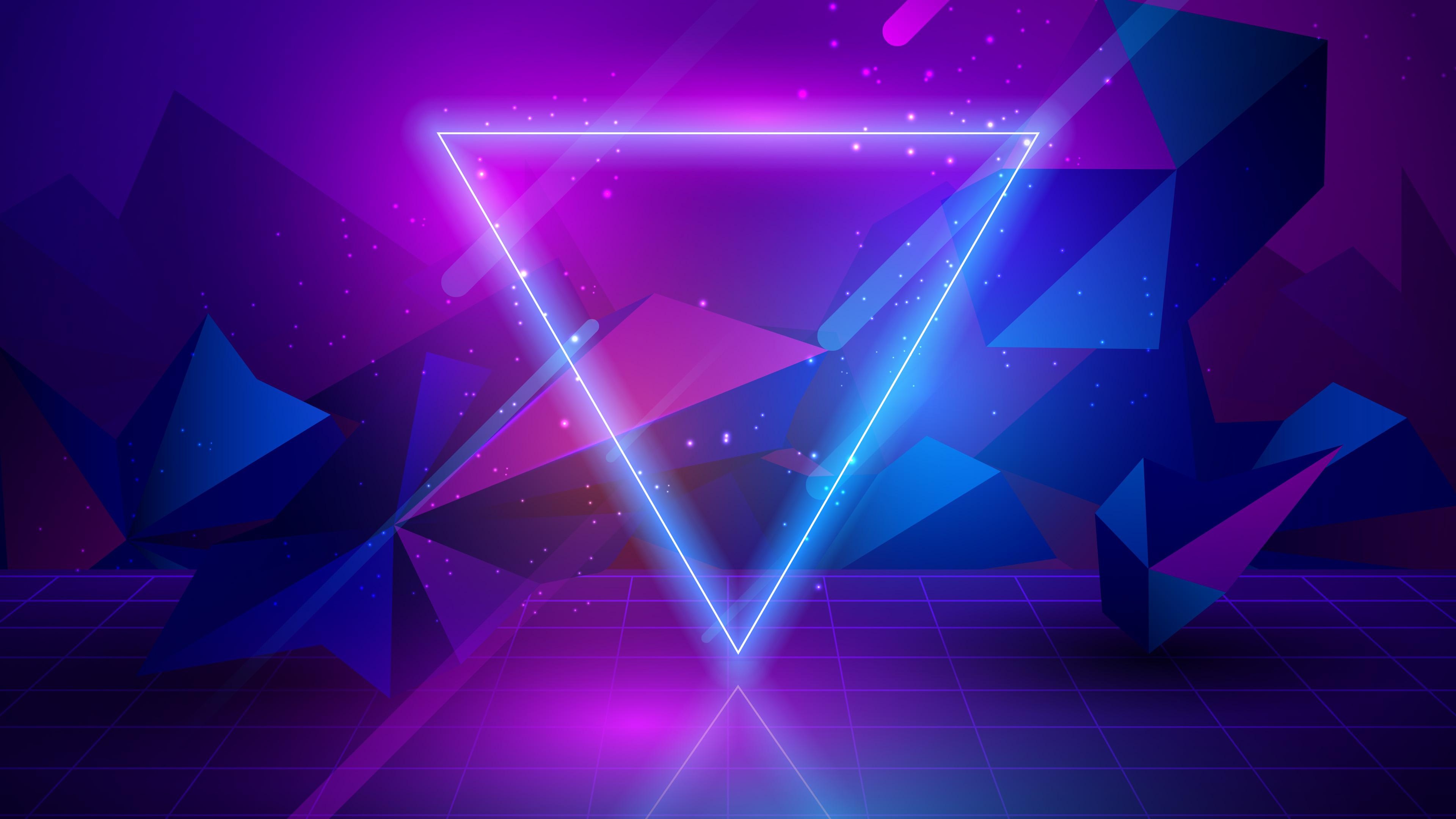 Triangle, Neon Abstract Wallpaper, 3840x2160 4K Desktop