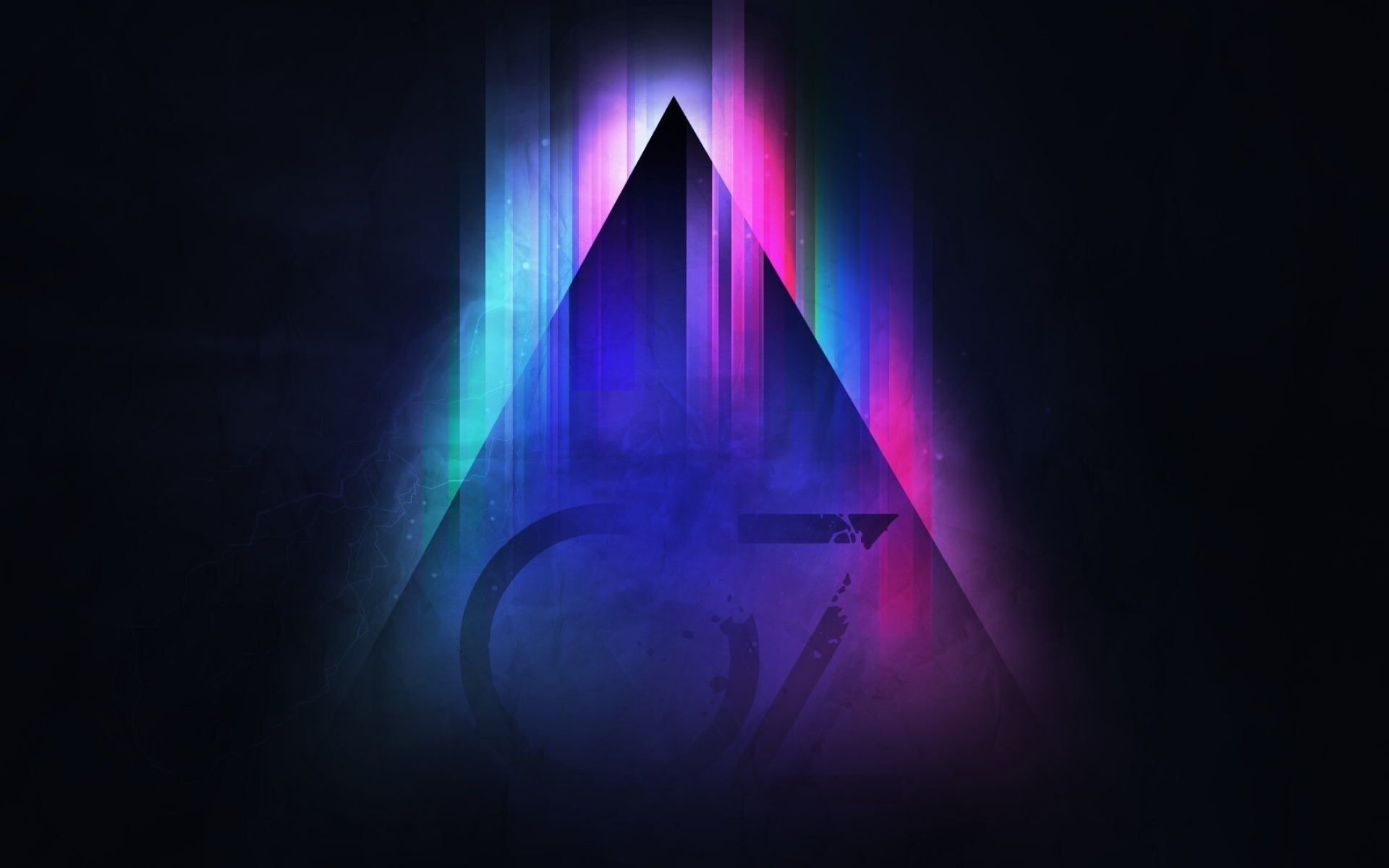 Triangle: Colorful stripes emerging from the dark blue pyramid, Oz. 1920x1200 HD Wallpaper.