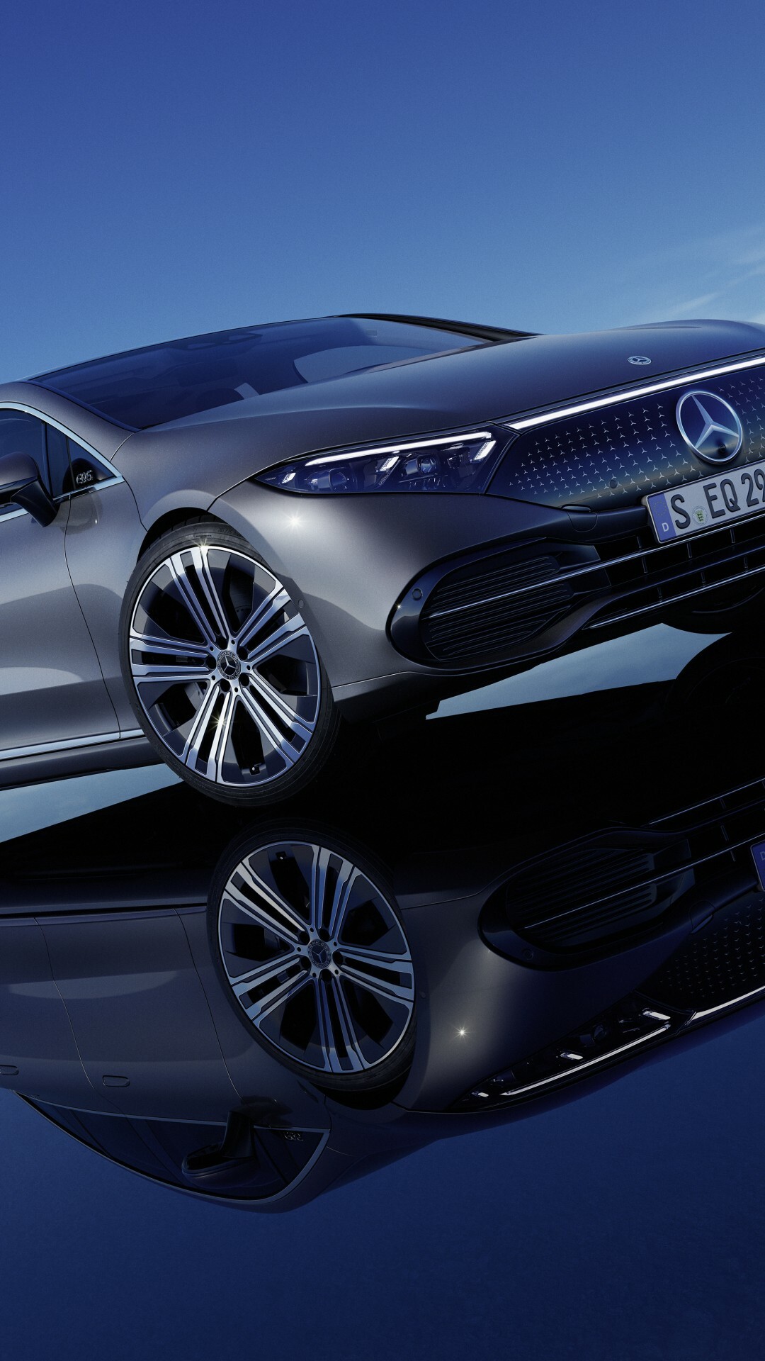 Mercedes-Benz EQS: Auto Shanghai 2021, 2021 luxury electric cars, German EV. 1080x1920 Full HD Background.