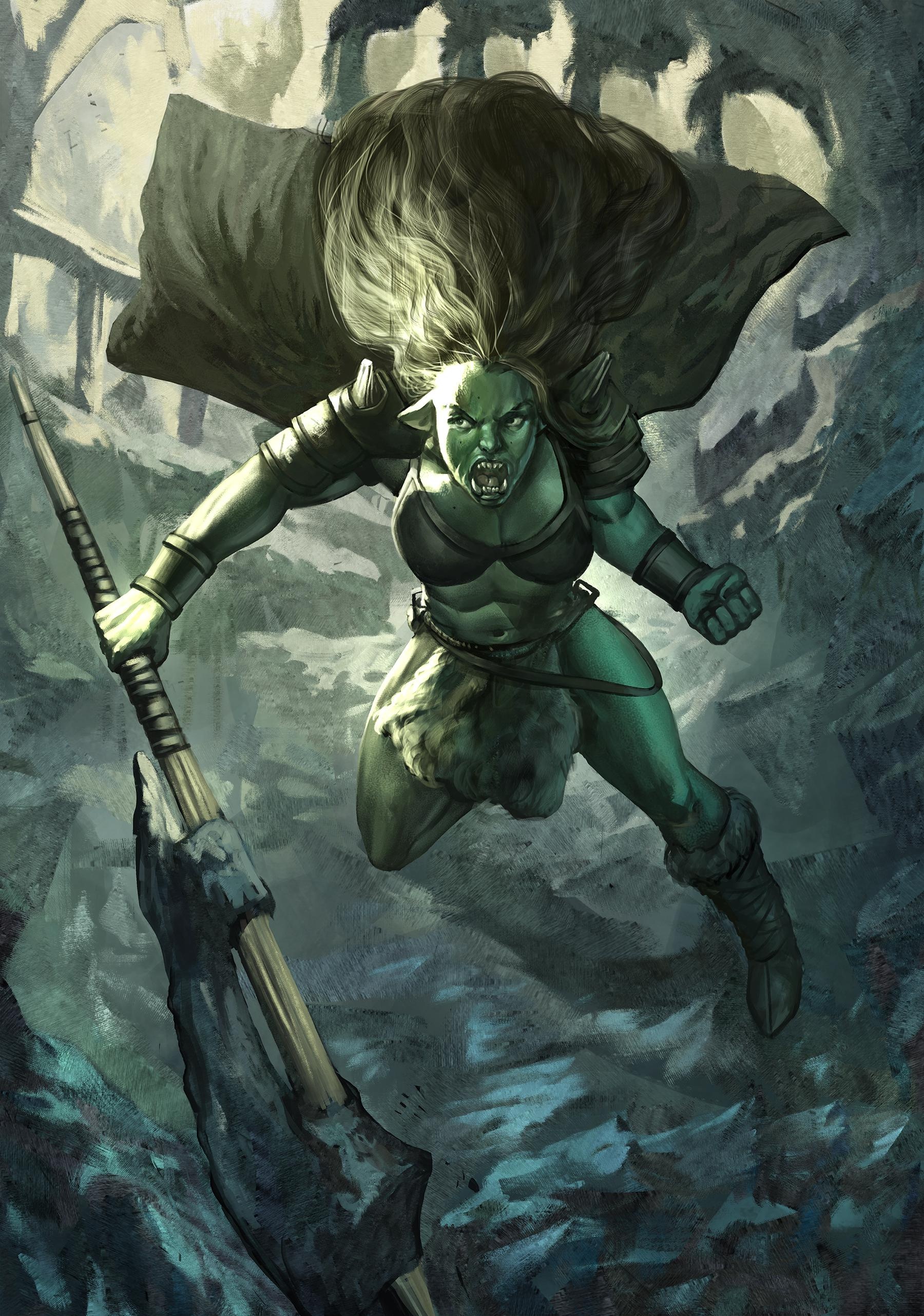 Orcat Zunesh, Female half-orc warrior, Intriguing character, Epic fantasy art, 1800x2570 HD Handy