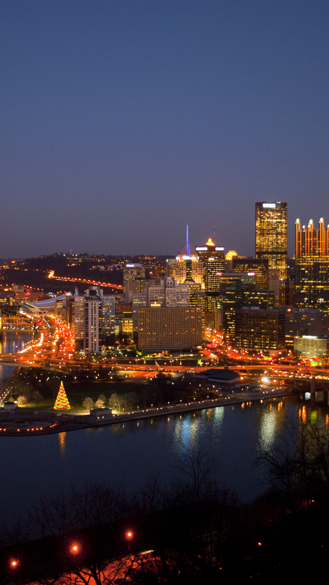 Captivating Pittsburgh, Night skyline, Urban beauty, City lights, 1080x1920 Full HD Handy