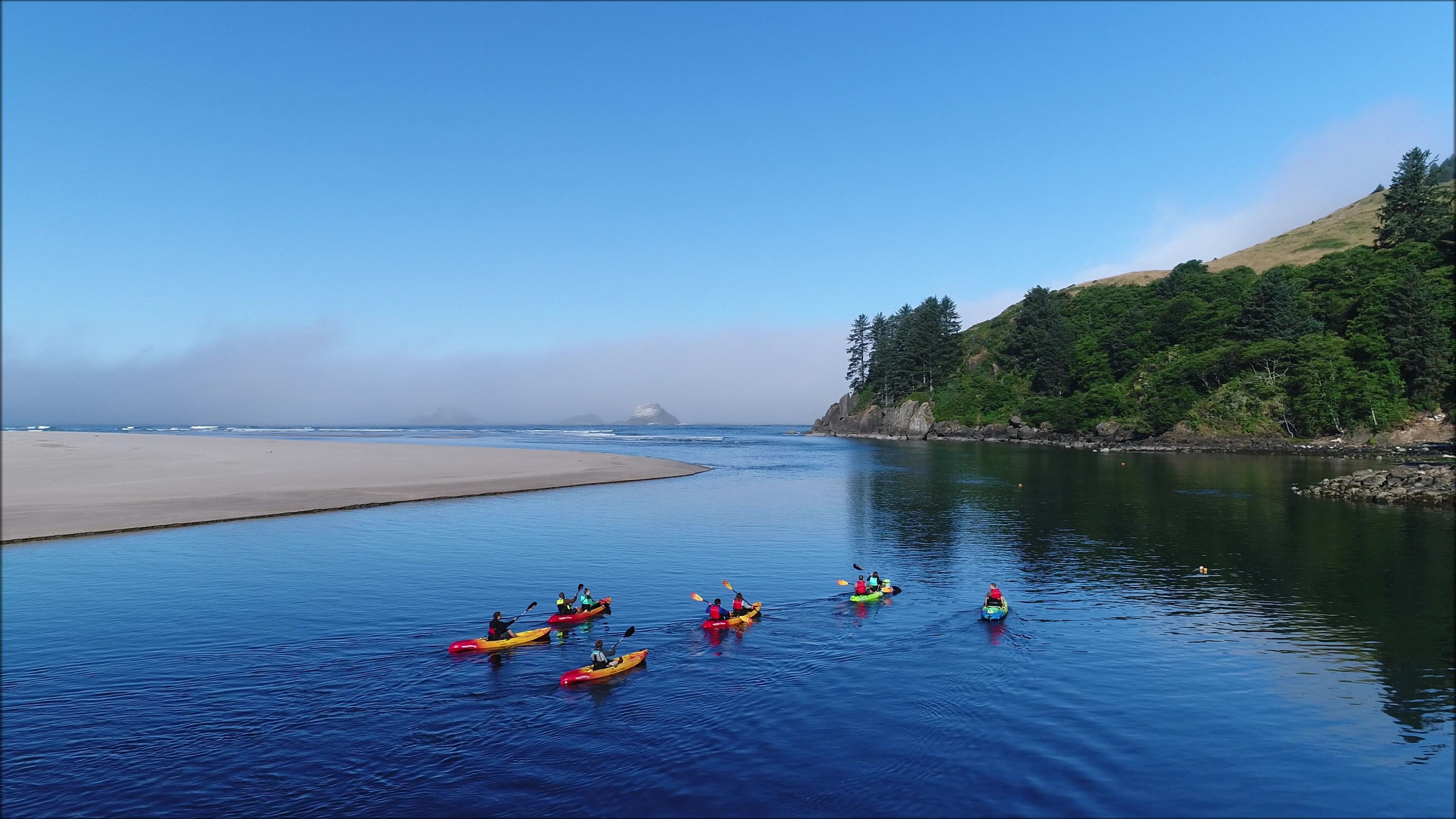 Canoeing: Kayak Adventures at the Oregon coast, Recreational outdoor activity. 3840x2160 4K Background.
