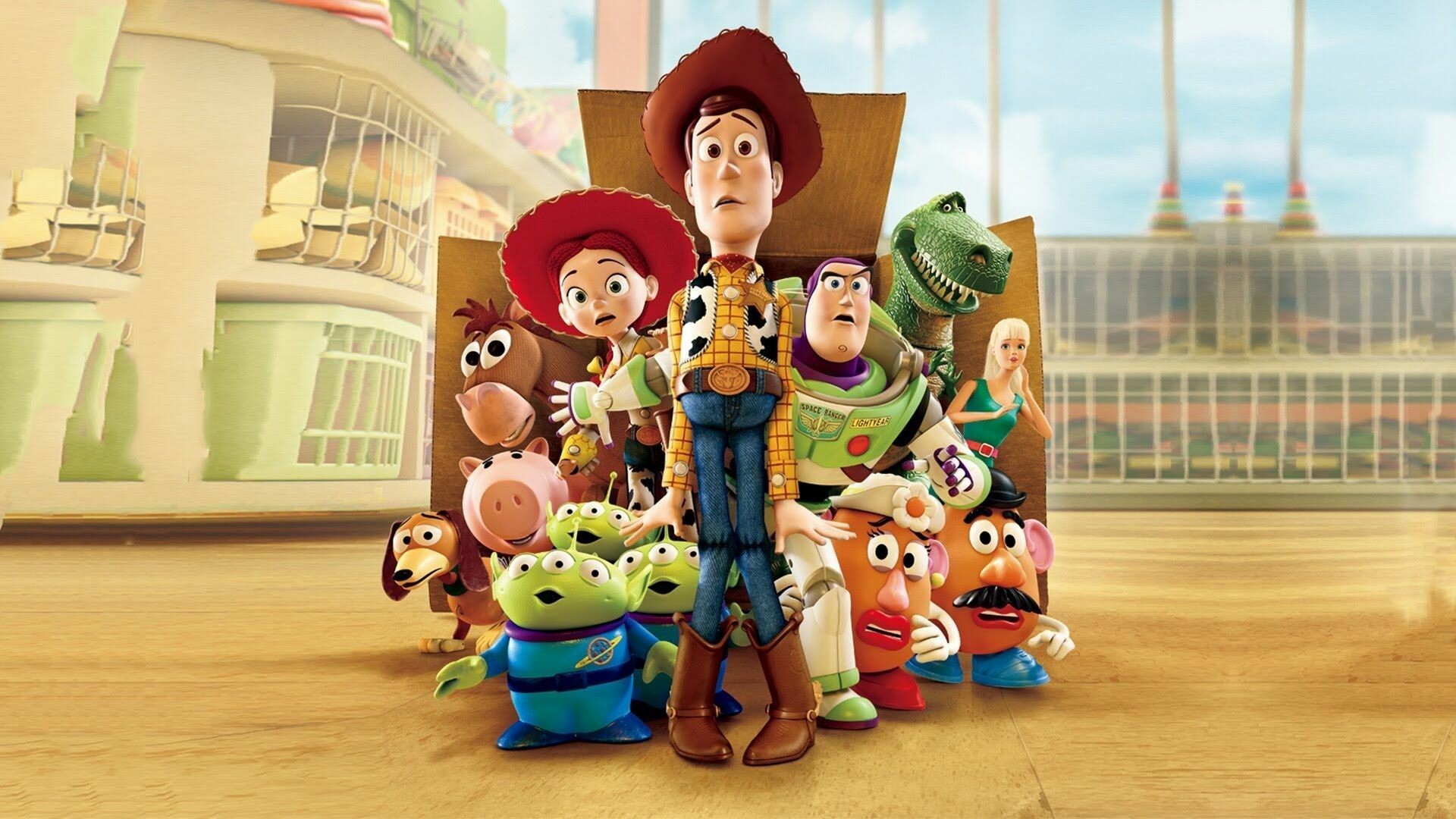 Toy Story: The film's ensemble voice cast, Tom Hanks, Tim Allen, Joan Cusack, Don Rickles, Wallace Shawn. 1920x1080 Full HD Wallpaper.