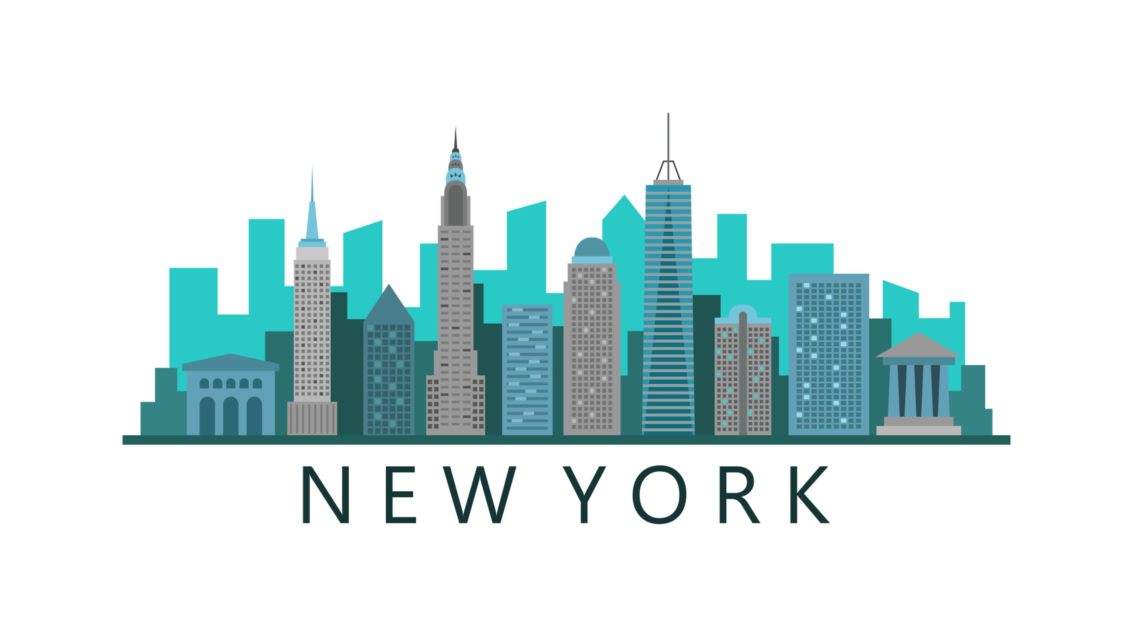 New York skyline on white background, Aerial cityscape, Stock video, Urban landscapes, 3840x2160 4K Desktop