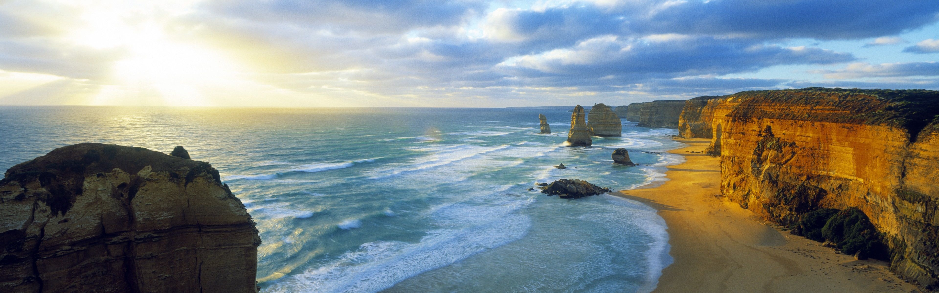 Twelve Apostles, Victoria wallpaper, Beach wallpapers, National park images, 3840x1200 Dual Screen Desktop
