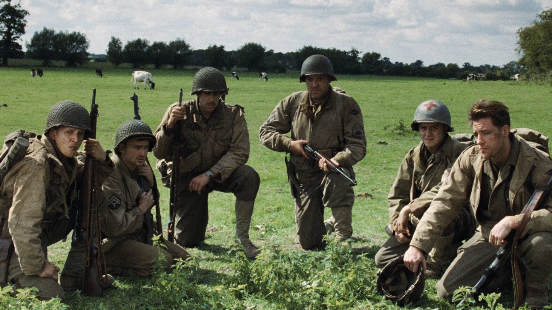 Saving Private Ryan: The film follows Captain John H. Miller and his squad as they search for James Francis Ryan. 1920x1080 Full HD Background.