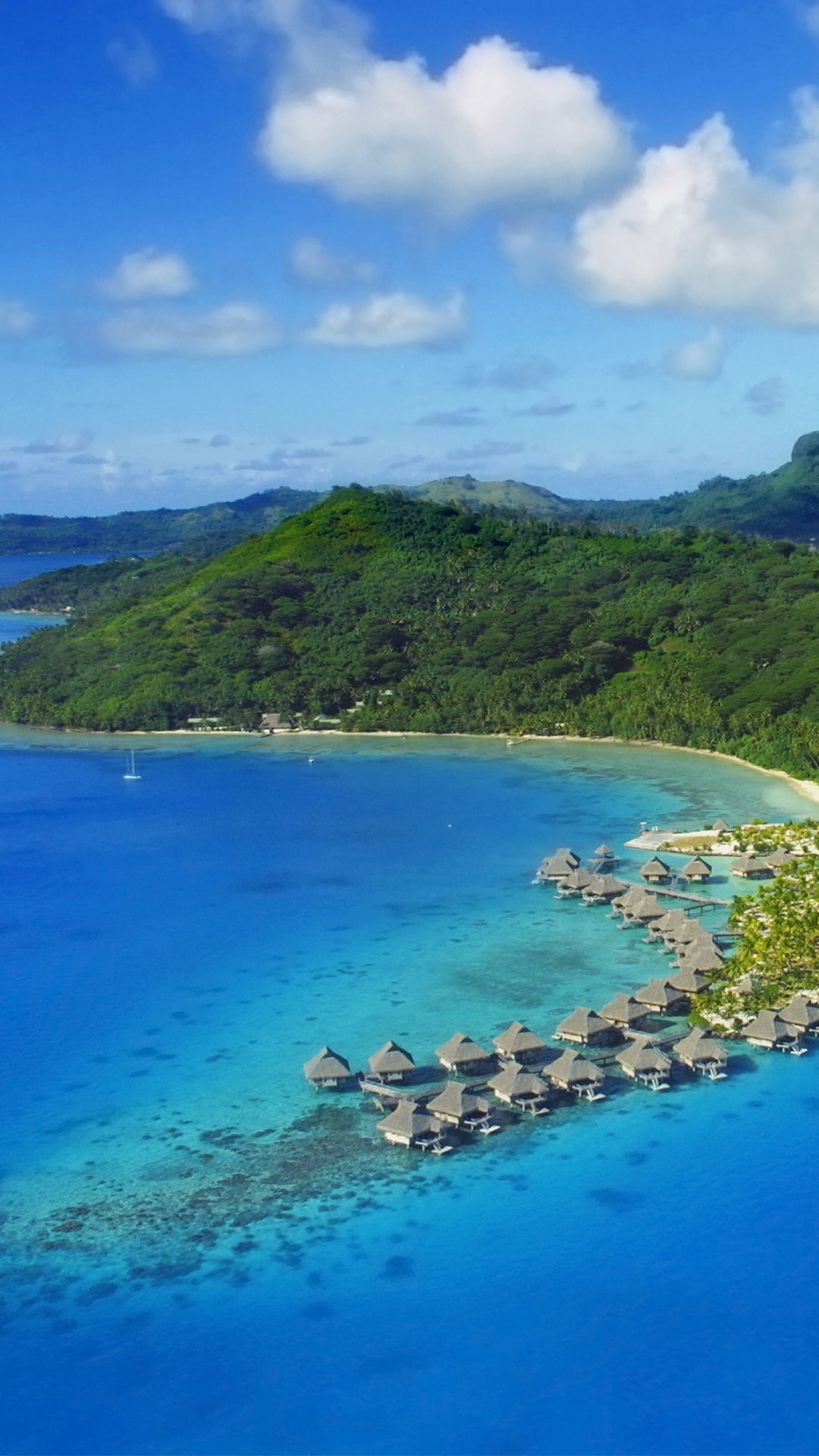 Aerial view of Bora Bora, Mount Otemanu, Coral reef, French Polynesia, 1080x1920 Full HD Handy