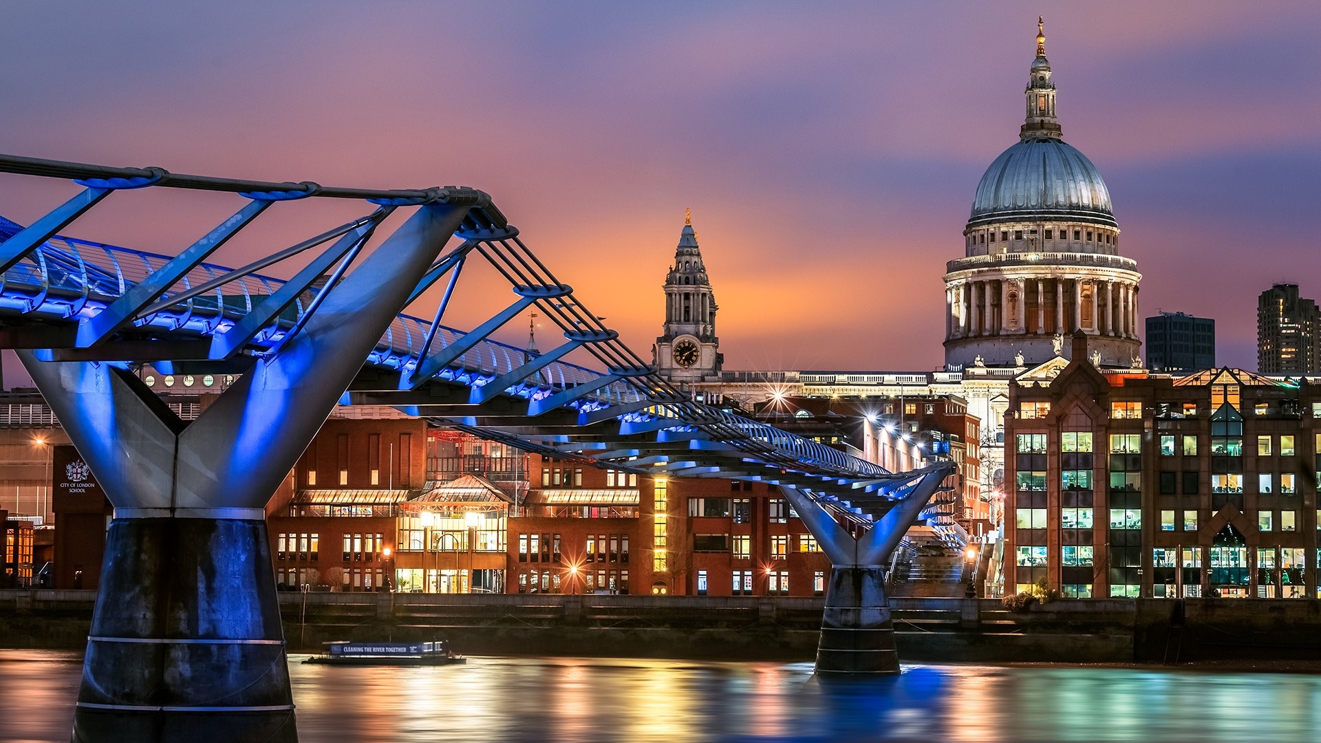 St. Paul's Cathedral, Millennium Bridge, Nighttime beauty, London cityscape, 1920x1080 Full HD Desktop
