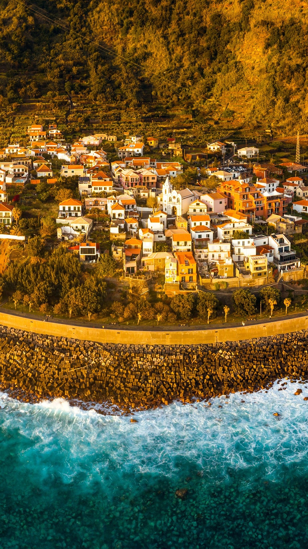 Madeira travels, Jardim do Mar, Surfing spot, Aerial view, 1080x1920 Full HD Phone