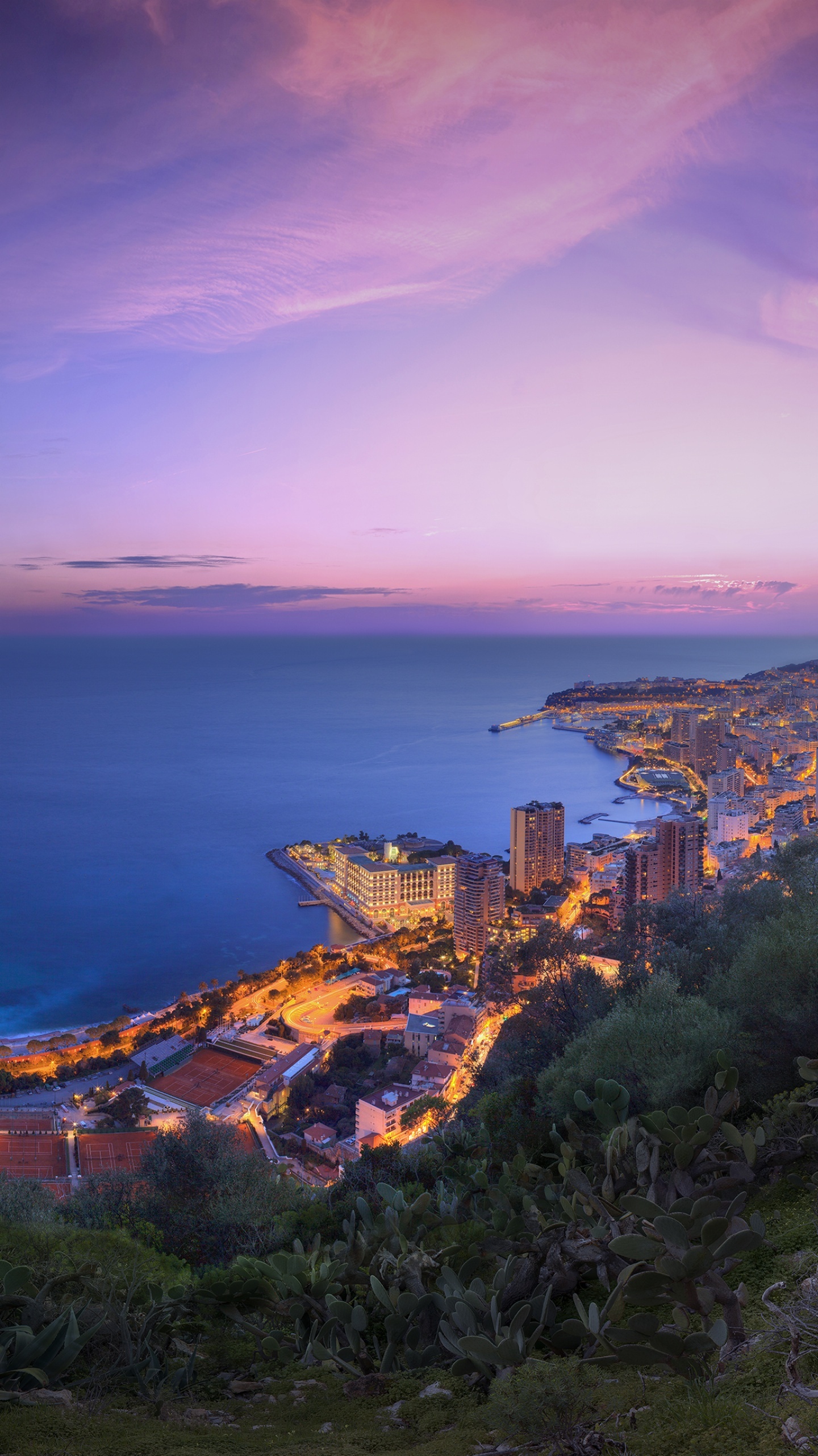 Monaco city lights, Purple sky, Sunset nature, Travels, 1440x2560 HD Phone