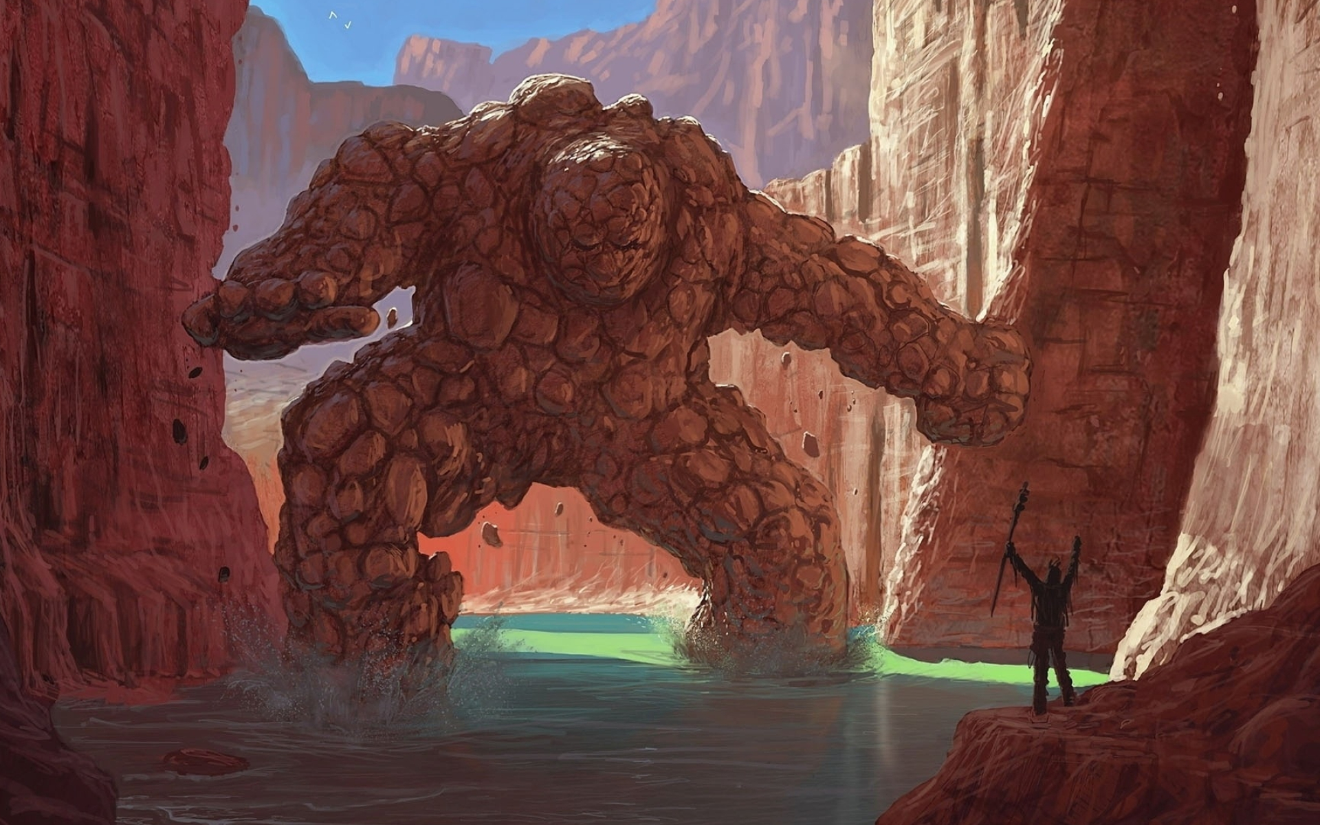 Rock Golem, Canyon guardian, Fantasy creature, Mythical inhabitant, 1920x1200 HD Desktop