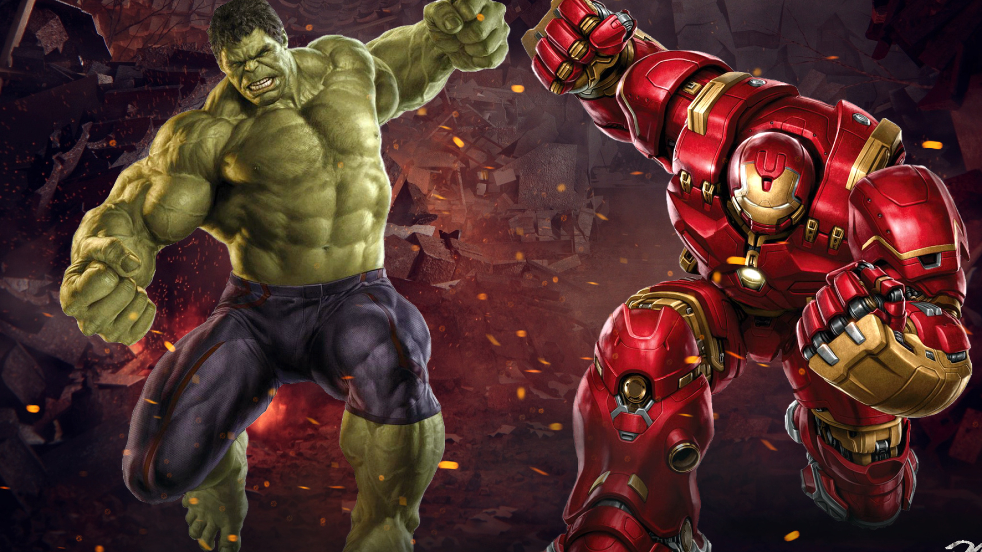 Hulk vs Hulkbuster, Epic clash, Superhero powers, HD superheroes, 1920x1080 Full HD Desktop